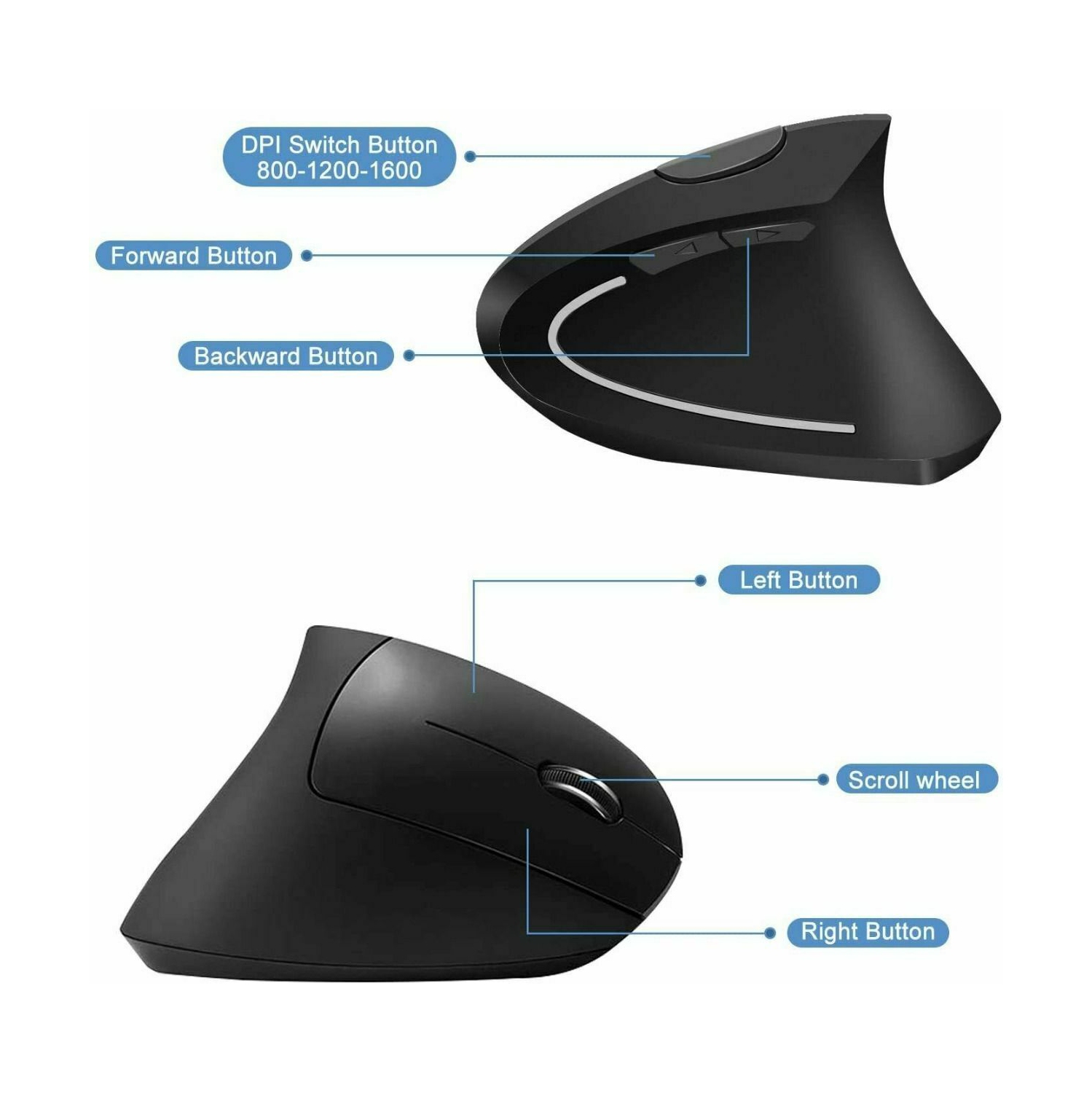 Optical Vertical Mouse Ergonomic Wireless USB Rechargeable 3200 DPI Right Handed