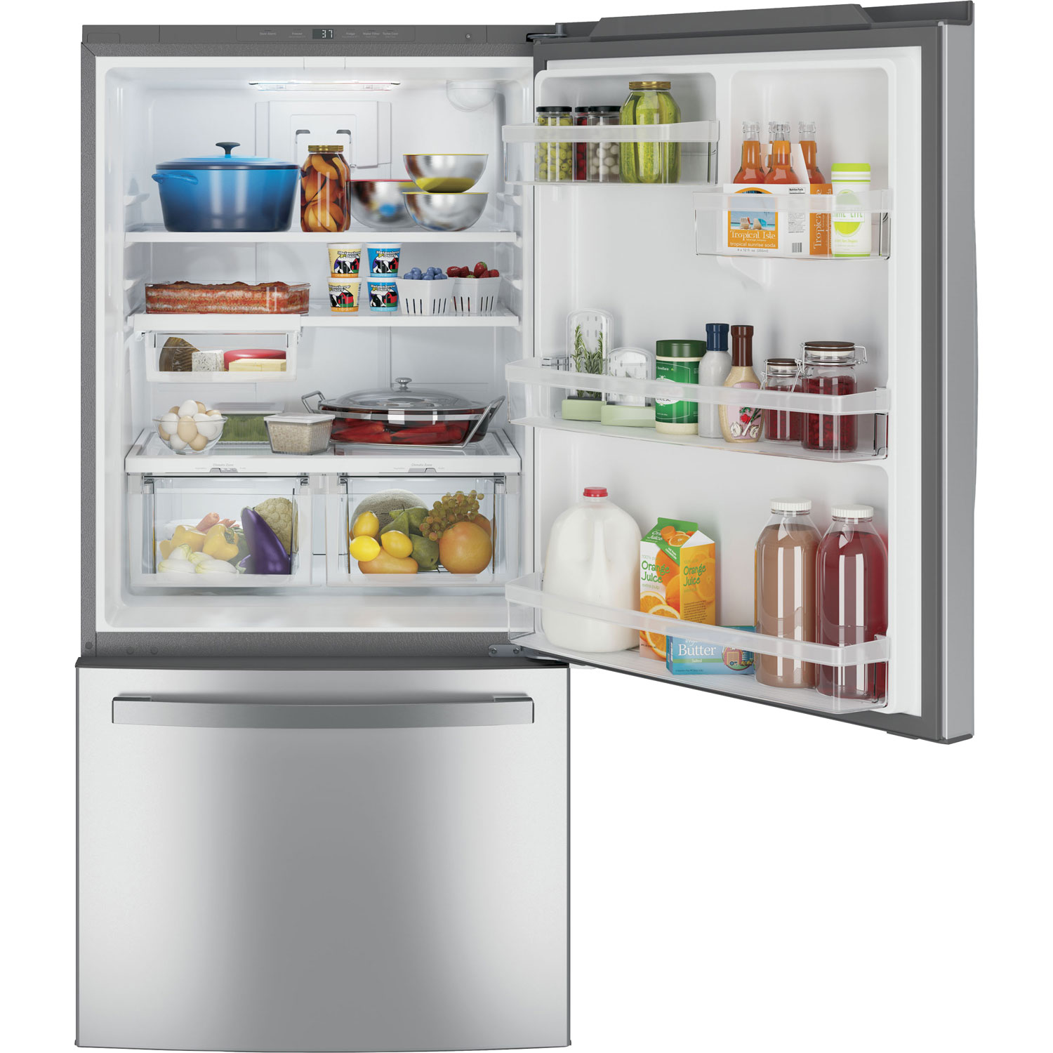 GE 33" 24.8 Cu. Ft. Bottom Freezer Refrigerator - Stainless Steel