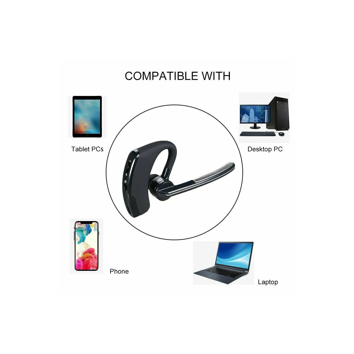 Écouteurs bouton mains libres Bluetooth Business sans fil avec crochets pour téléphone cellulaire CA