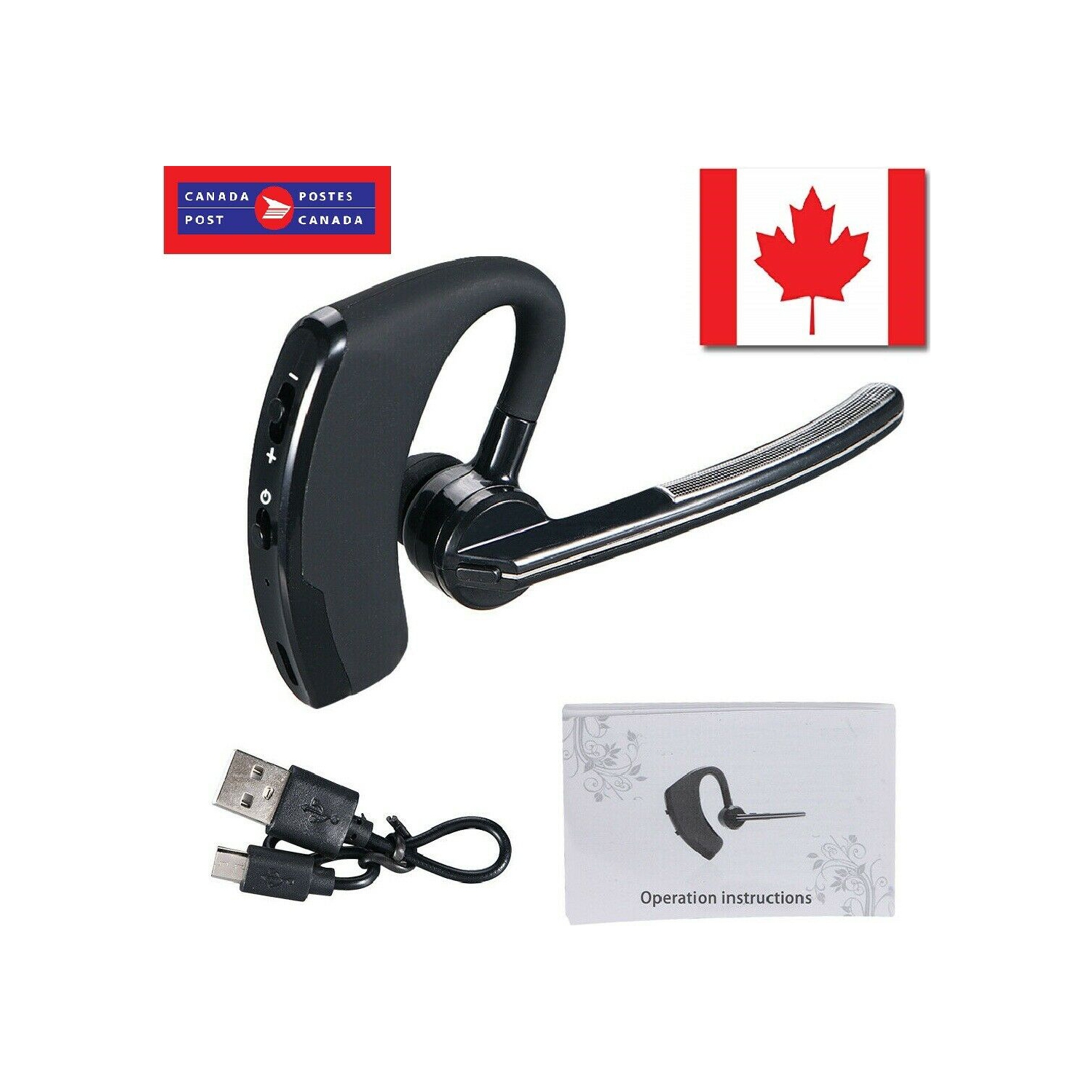 Écouteurs bouton mains libres Bluetooth Business sans fil avec crochets pour téléphone cellulaire CA