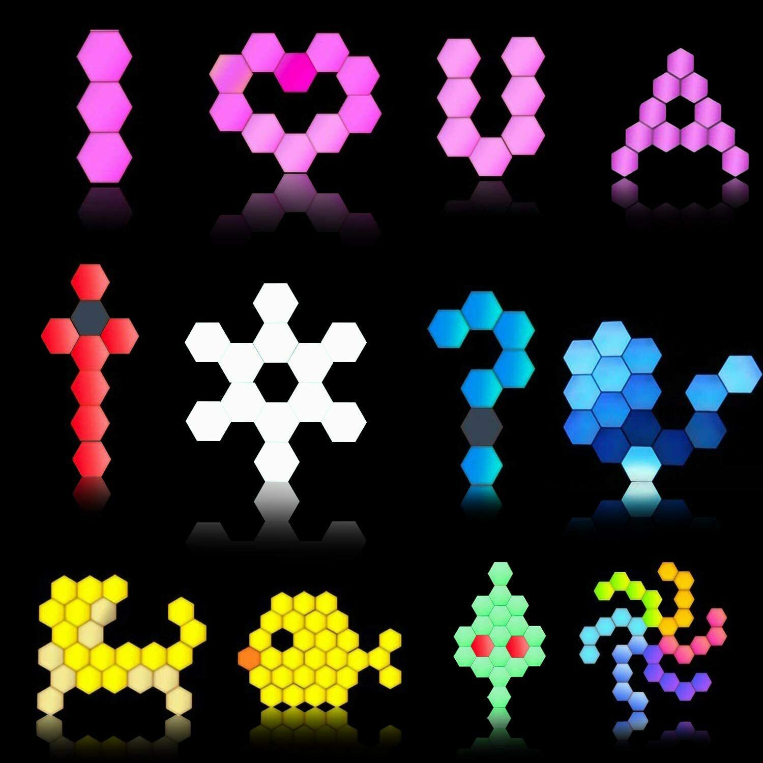 Éclairage hexagonal avec télécommande, panneaux lumineux muraux intelligents à DEL sensibles au toucher