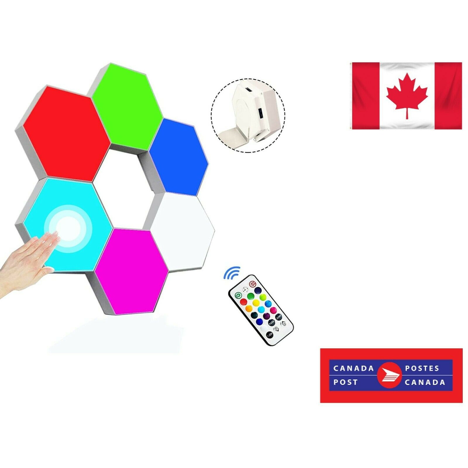 Éclairage hexagonal avec télécommande, panneaux lumineux muraux intelligents à DEL sensibles au toucher