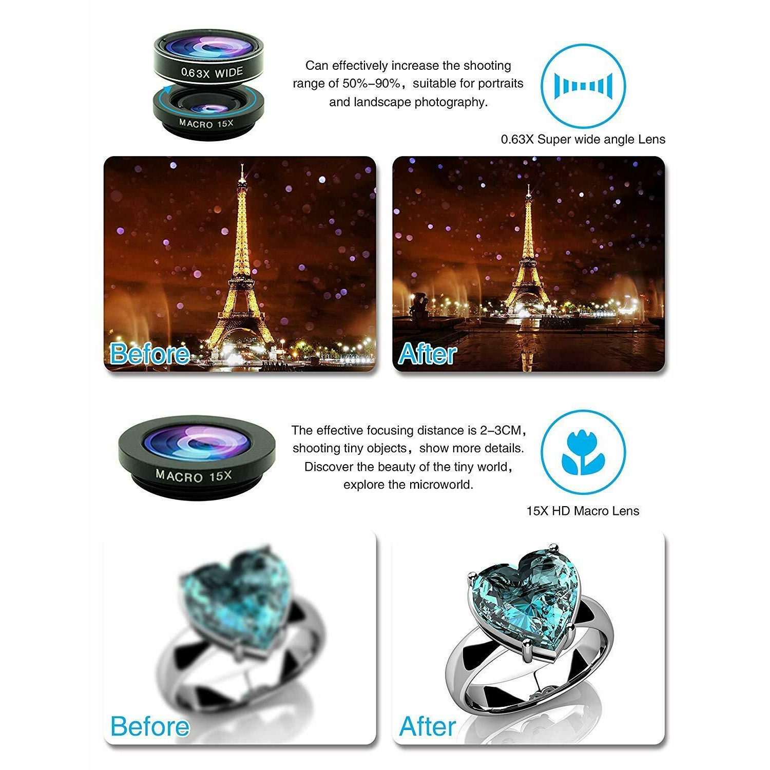 ISTAR Phone Camera Lens 10 in 1 Phone Lens Kit, Lens/Wide Angle Lens & Macro Lens/Zoom Lens+CPL/Flow/Radial/Star/Soft Filter