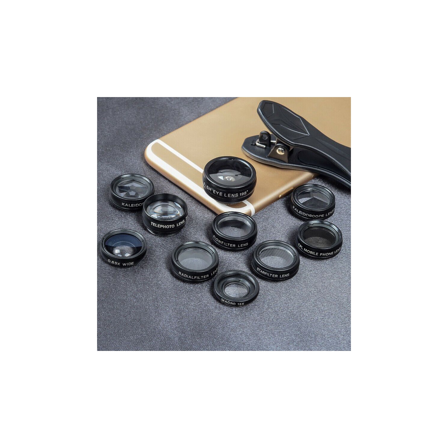 ISTAR Phone Camera Lens 10 in 1 Phone Lens Kit, Lens/Wide Angle Lens & Macro Lens/Zoom Lens+CPL/Flow/Radial/Star/Soft Filter