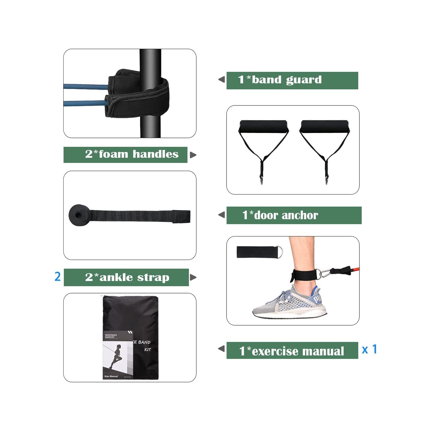 Resistance Band Set, Workout Bands, Exercise Bands with Door Anchor, Handles, Legs Ankle Straps for Muscle Training, Physical Therapy, Shape Body