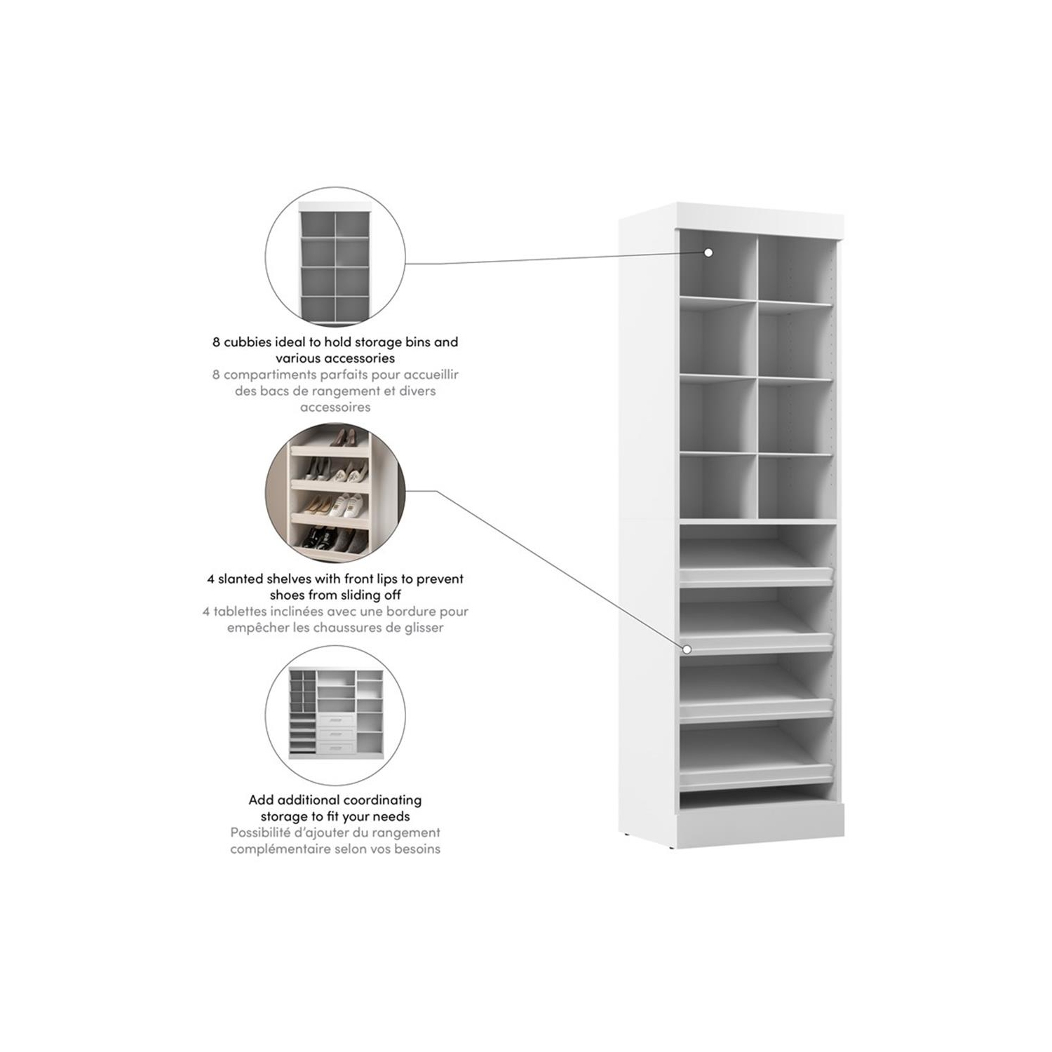 Organisateur de placard de 25 po de PUR - Blanc