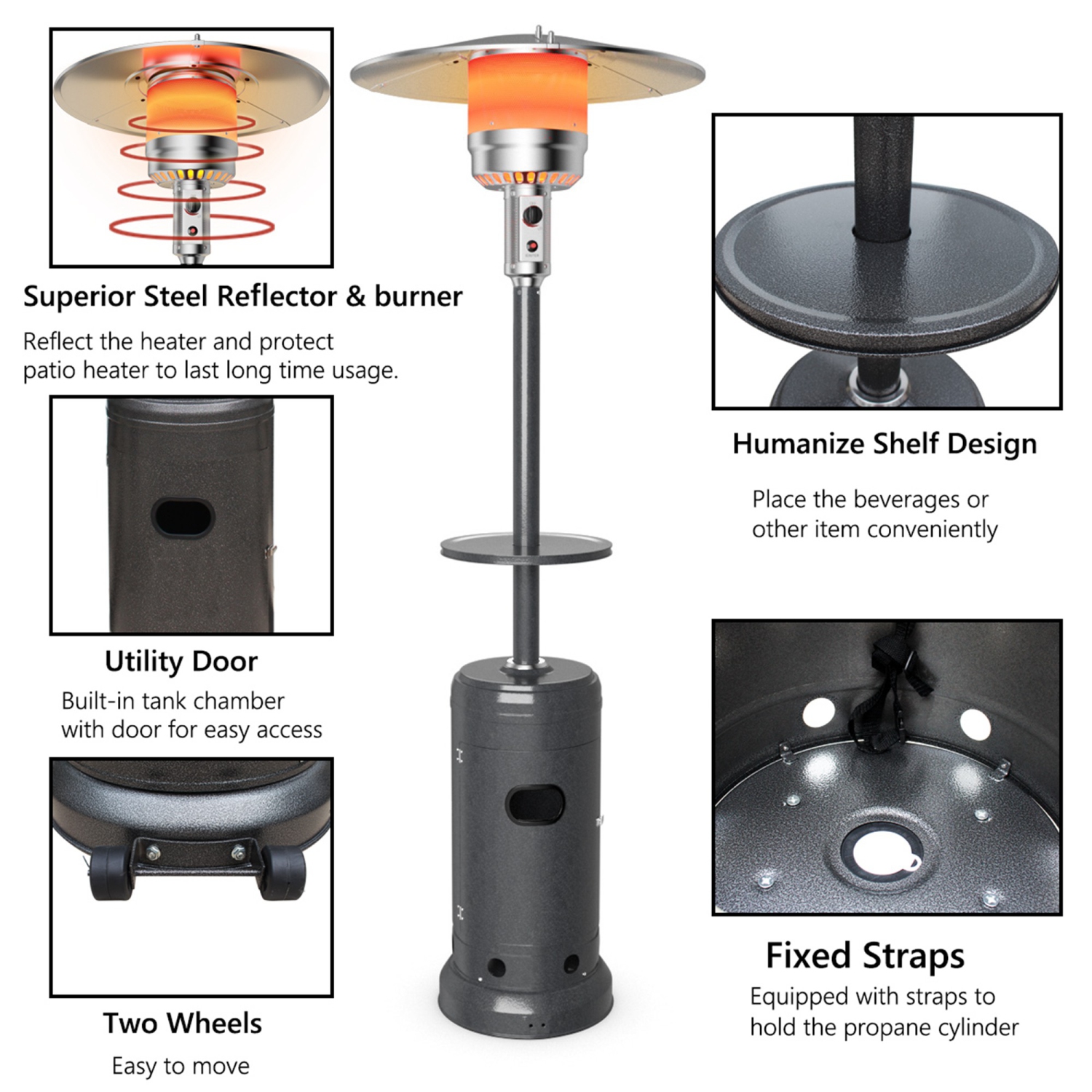 Costway 50,000BTU Outdoor Patio Heater with Wheels and Shelf Tabletop Floor Standing