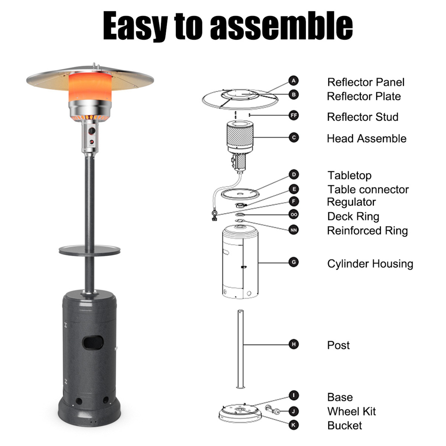 Costway 50,000BTU Outdoor Patio Heater with Wheels and Shelf Tabletop Floor Standing