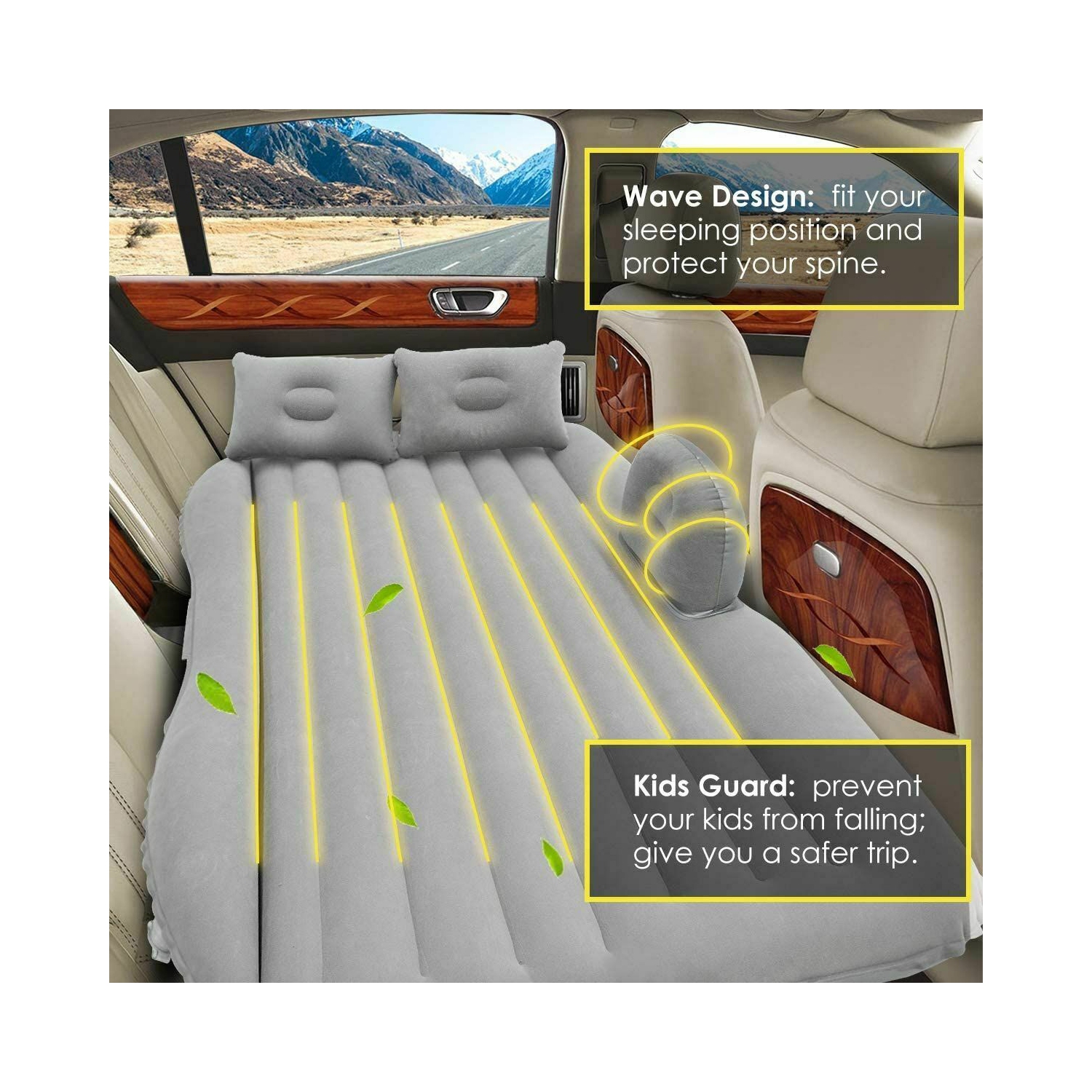 Matelas gonflable de camping portatif avec coussin convenant à la plupart des VUS de voiture