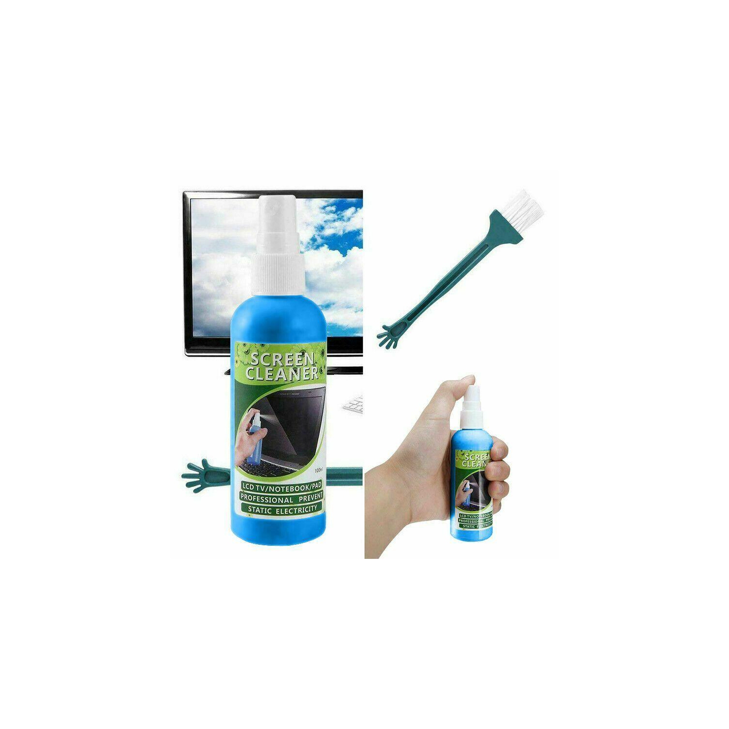 Phone Tablet Laptop LCD Screen Cleaning Cleaner Kit With Spray Cloth Brush tool