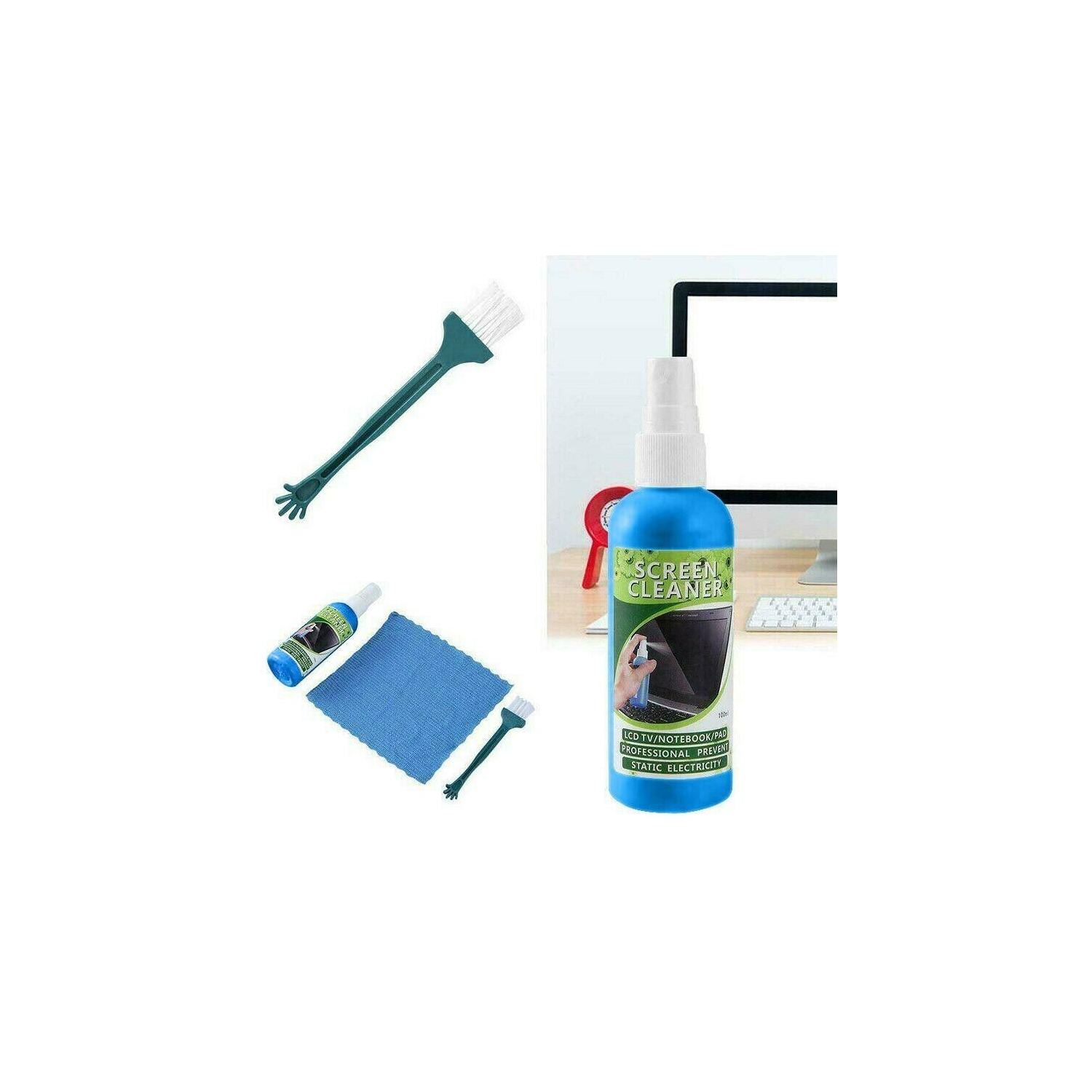 Phone Tablet Laptop LCD Screen Cleaning Cleaner Kit With Spray Cloth Brush tool