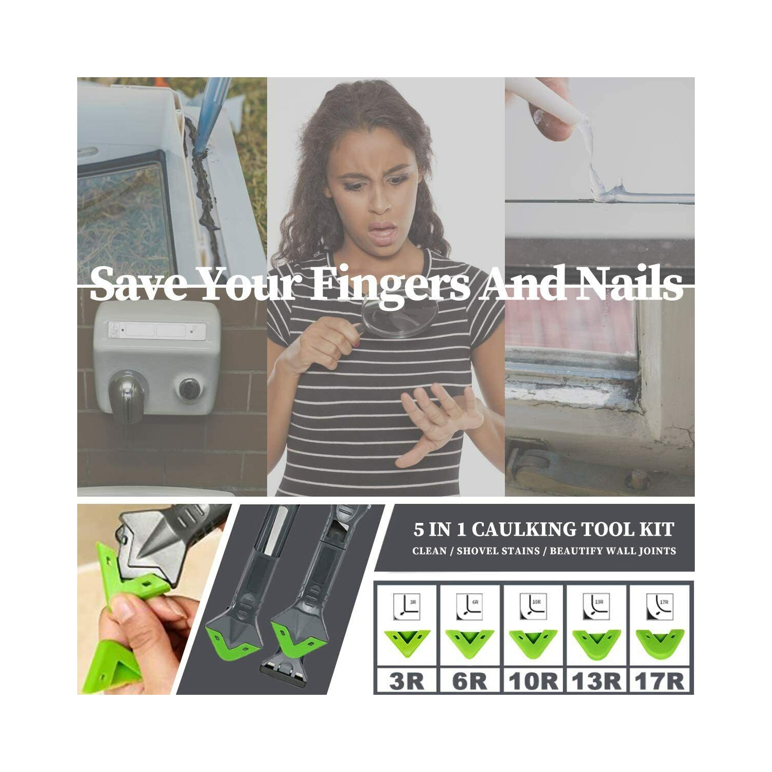 ISTAR Caulking Tool, 4 in 1 Silicone Caulking Scraper Tools eplaceable Silicone Pads, Caulk Remover Sealant Finishing Tool for Kitchen Bathroom