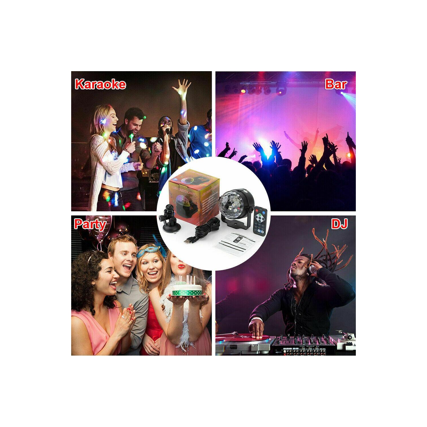 USB Disco Lights Party DJ Lampe de scène RVB à DEL Strobe Crystal Magic Ball Remote