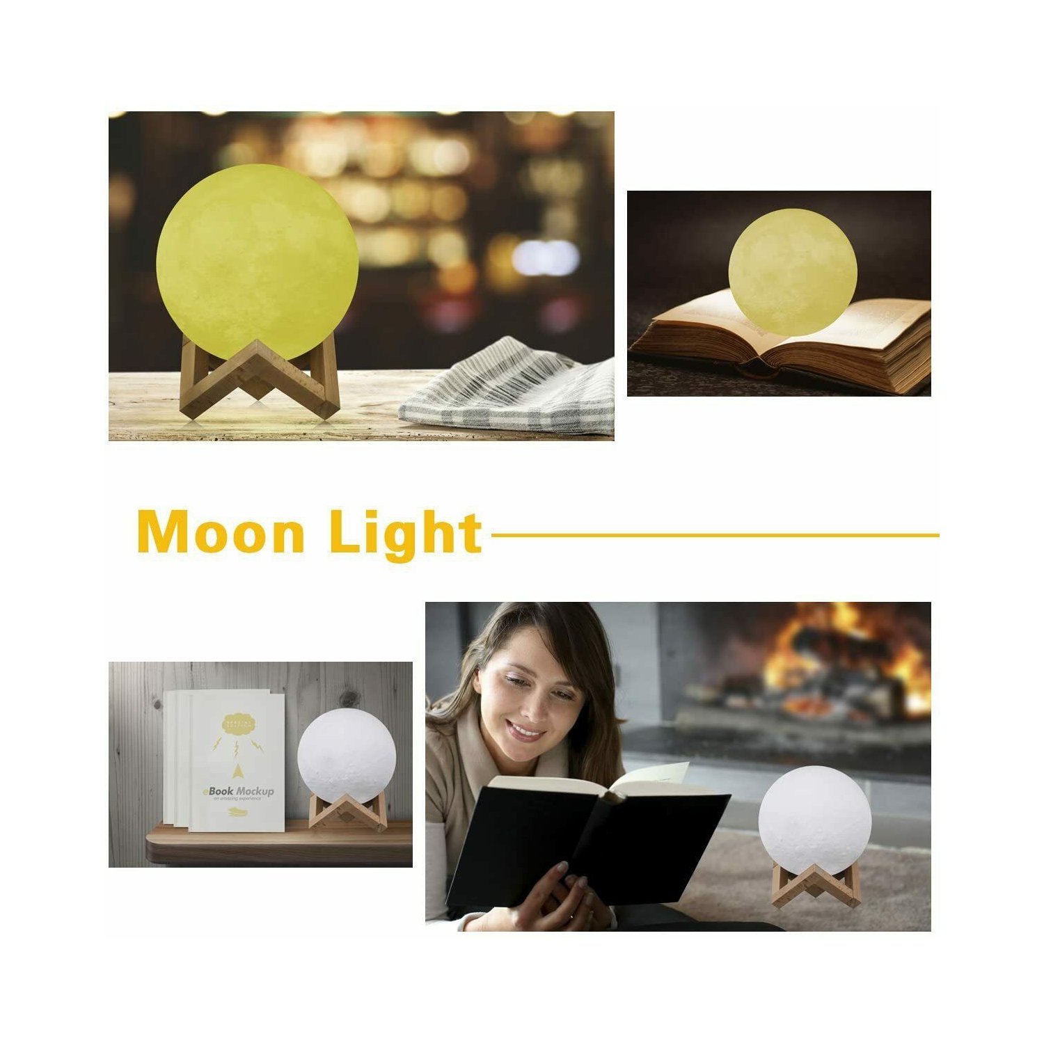 Lampe lune rechargeable; veilleuse à DEL à intensité réglable; changement de couleur 3D; intensité variable CA