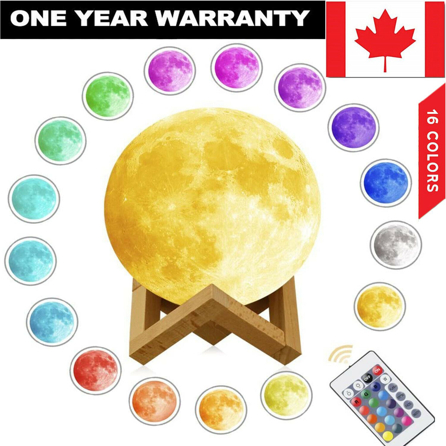 Lampe lune rechargeable; veilleuse à DEL à intensité réglable; changement de couleur 3D; intensité variable CA