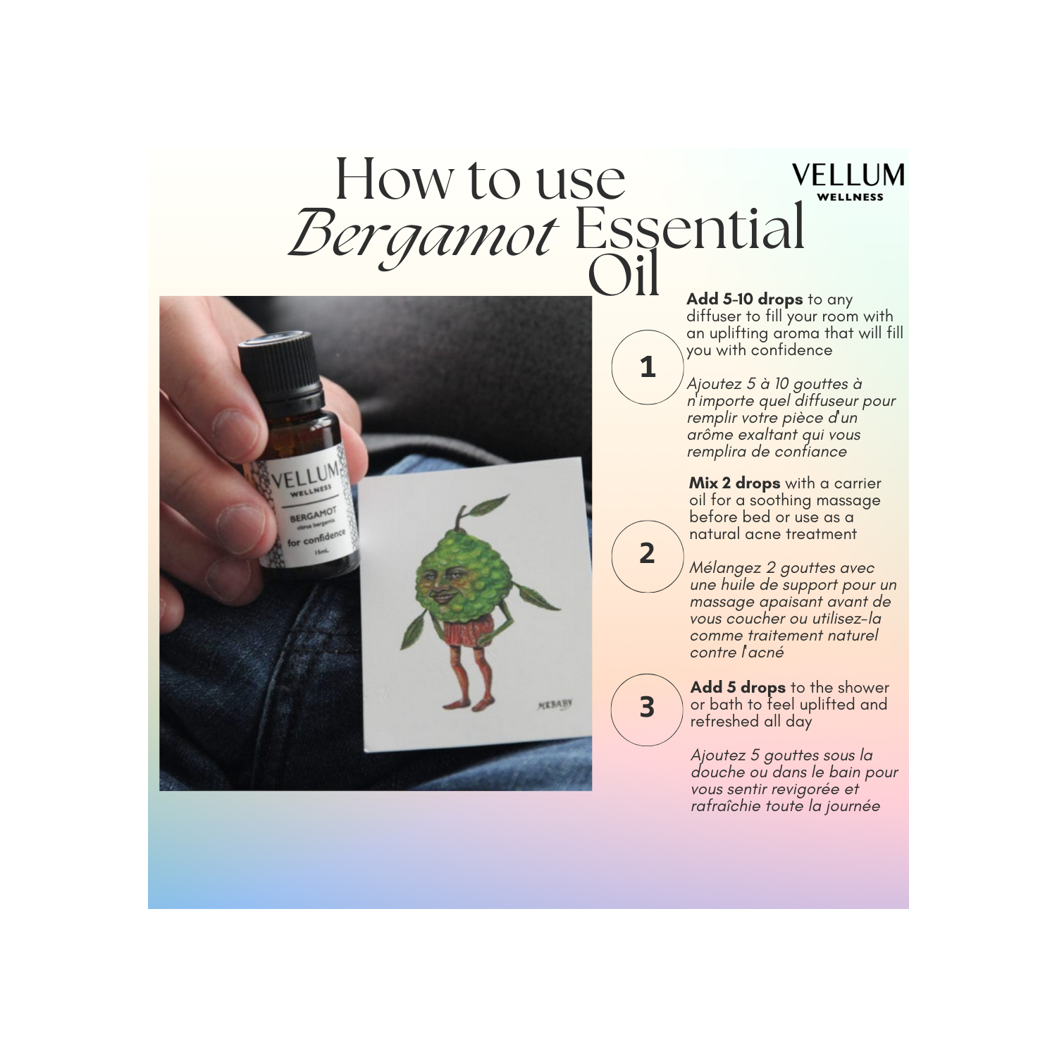 15 ml d'huile essentielle de Bergamot Vellum Wellness pour une utilisation dans un diffuseur d'arôme ou dans des soins naturels pour la peau