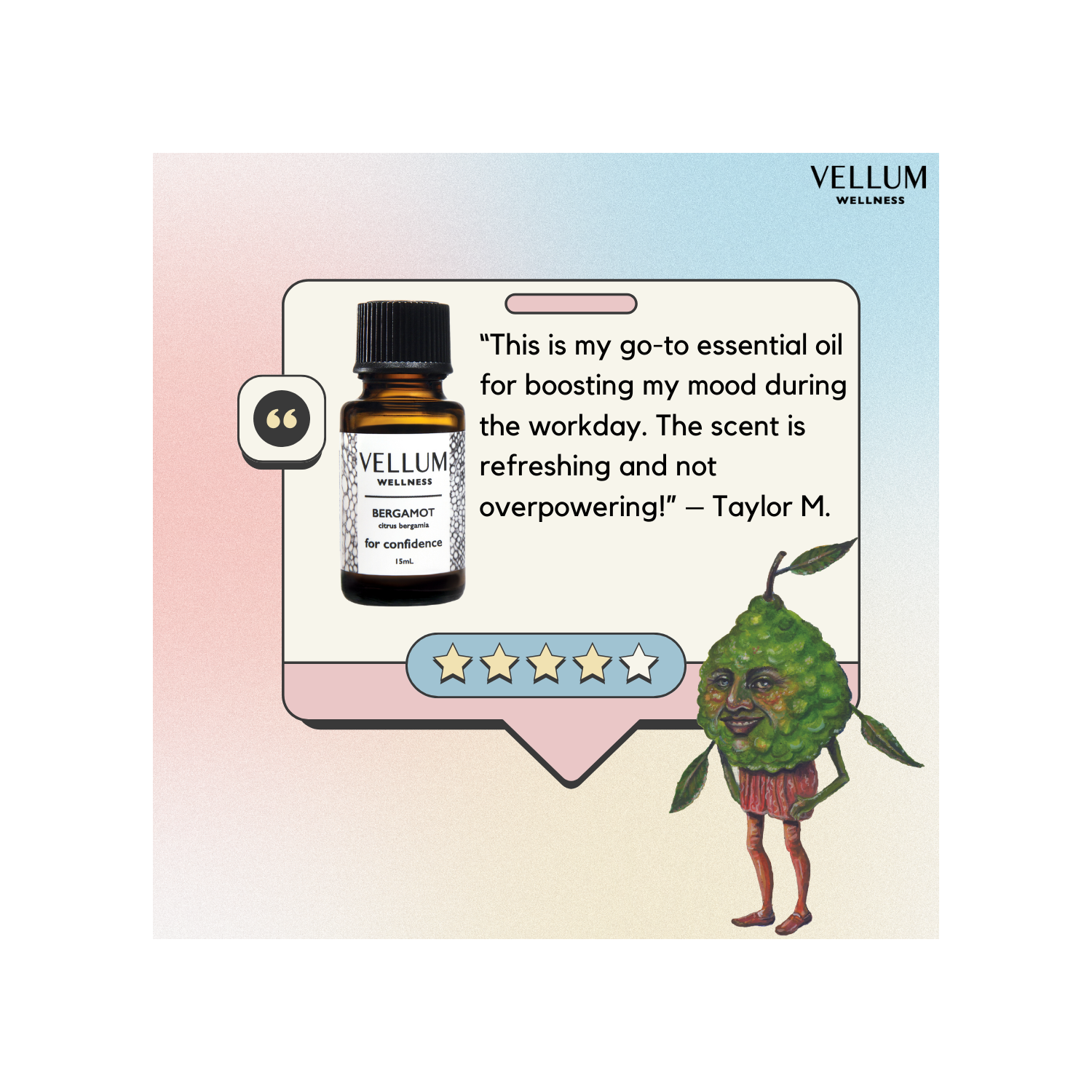 15 ml d'huile essentielle de Bergamot Vellum Wellness pour une utilisation dans un diffuseur d'arôme ou dans des soins naturels pour la peau