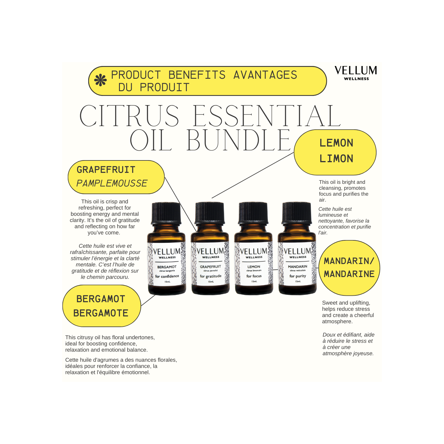 Ensemble d’huile essentielle d’agrumes vellum Wellness