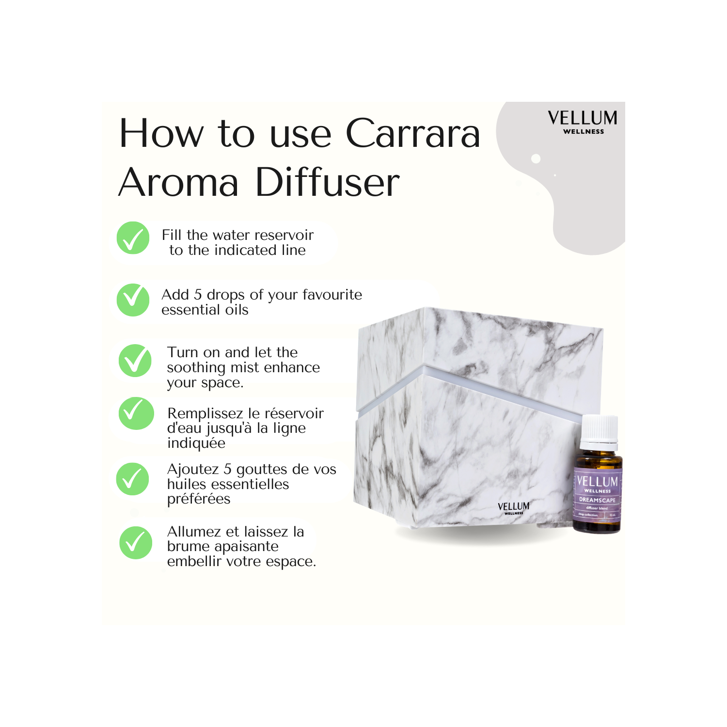 Vellum Wellness Carrara Aroma Diffuser les huiles essentielles dans la chambre, la cuisine, la salle de bain, le salon à la maison