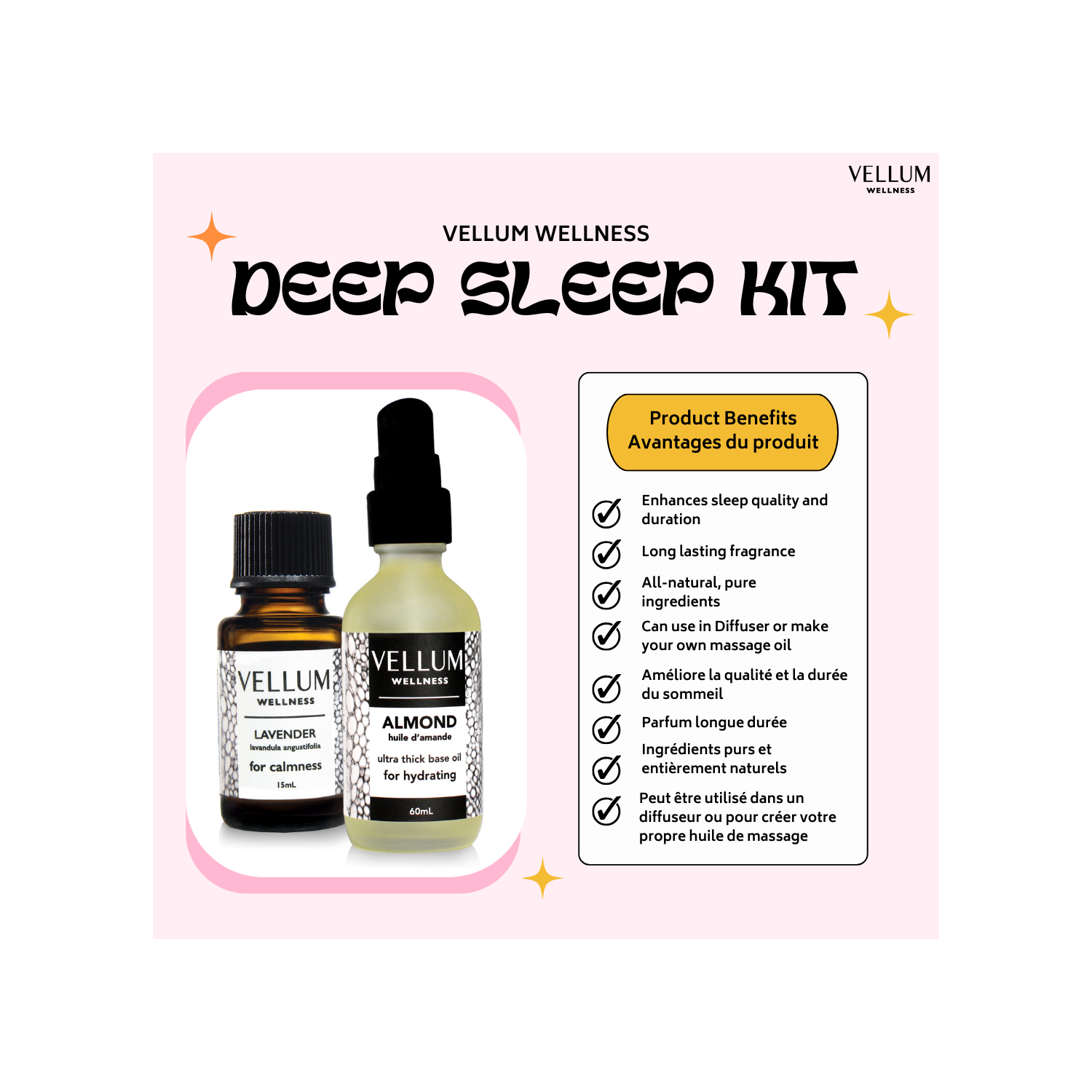 Ensemble pour le sommeil profond à l'huile essentielle de Vellum Wellness pour améliorer le sommeil, créer une ambiance apaisante à la maison et se