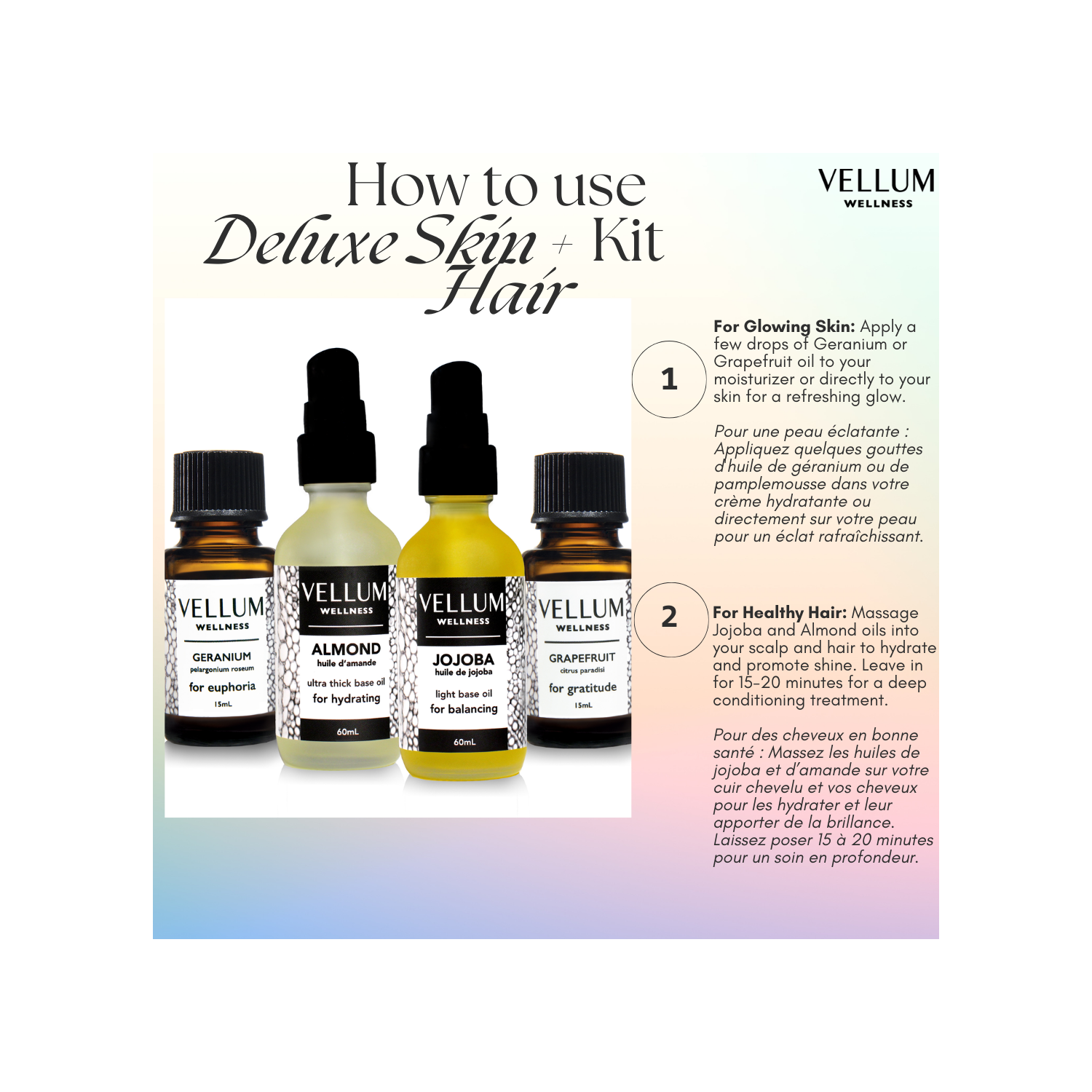 Trousse de soins naturels pour la peau et les cheveux de luxe avec pamplemousse, joba, géranium et amande pour une peau brillante et des cheveux