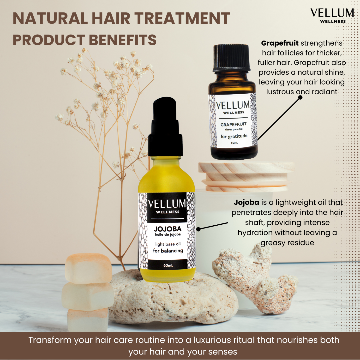Vellum Wellness huile essentielle cuir chevelu et traitement des cheveux
