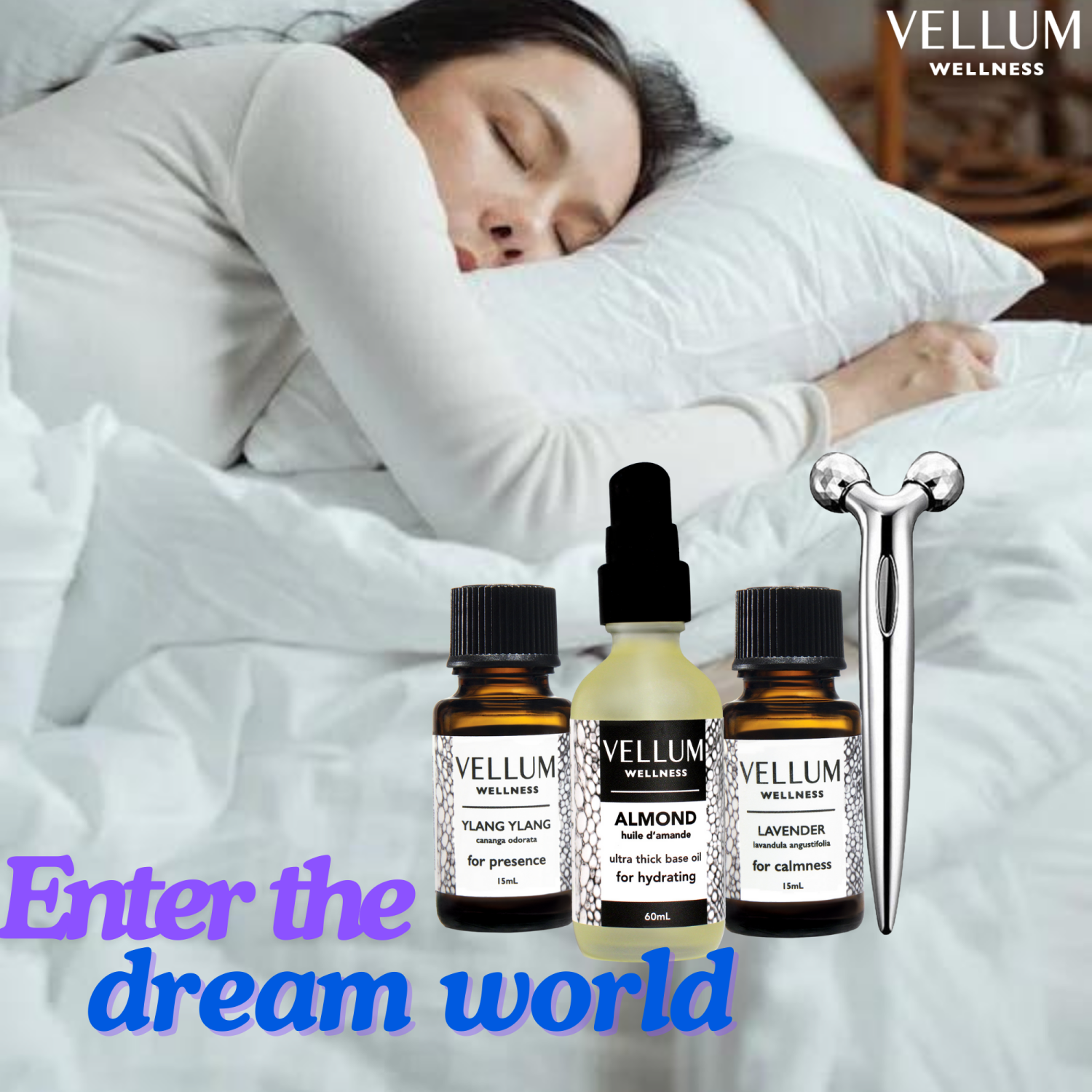 Vellum Wellness Essential Oil Deluxe Sleep Kit for aroma diffuser, sleep, rest and relaxation. Multi-piece set of 15 ml essential oils