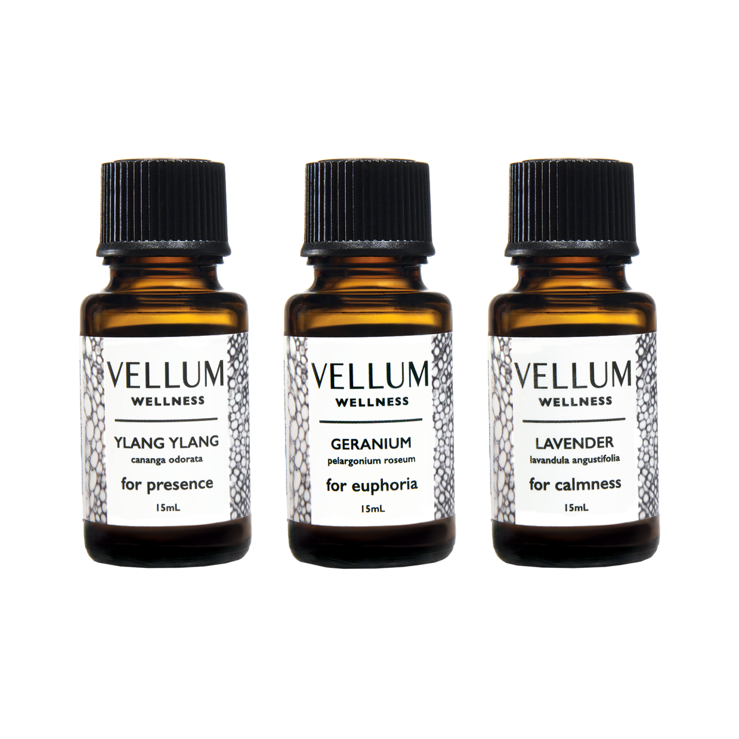 Trio d'huiles essentielles florales de Vellum Wellness pour diffuseur d'arômes, soins naturels de la peau, bien-être émotionnel et calme