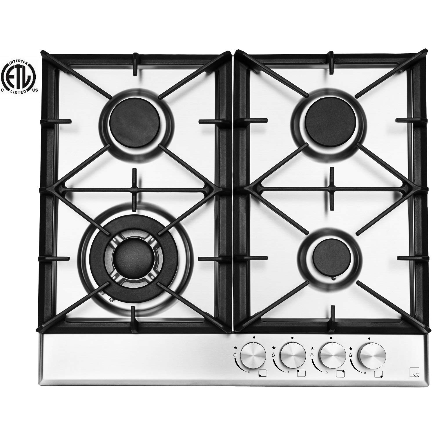 Ramblewood High Efficiency 4 Burner Natural Gas Cooktop, Sealed Burner GC4-50N, ETL Safety Certified.
