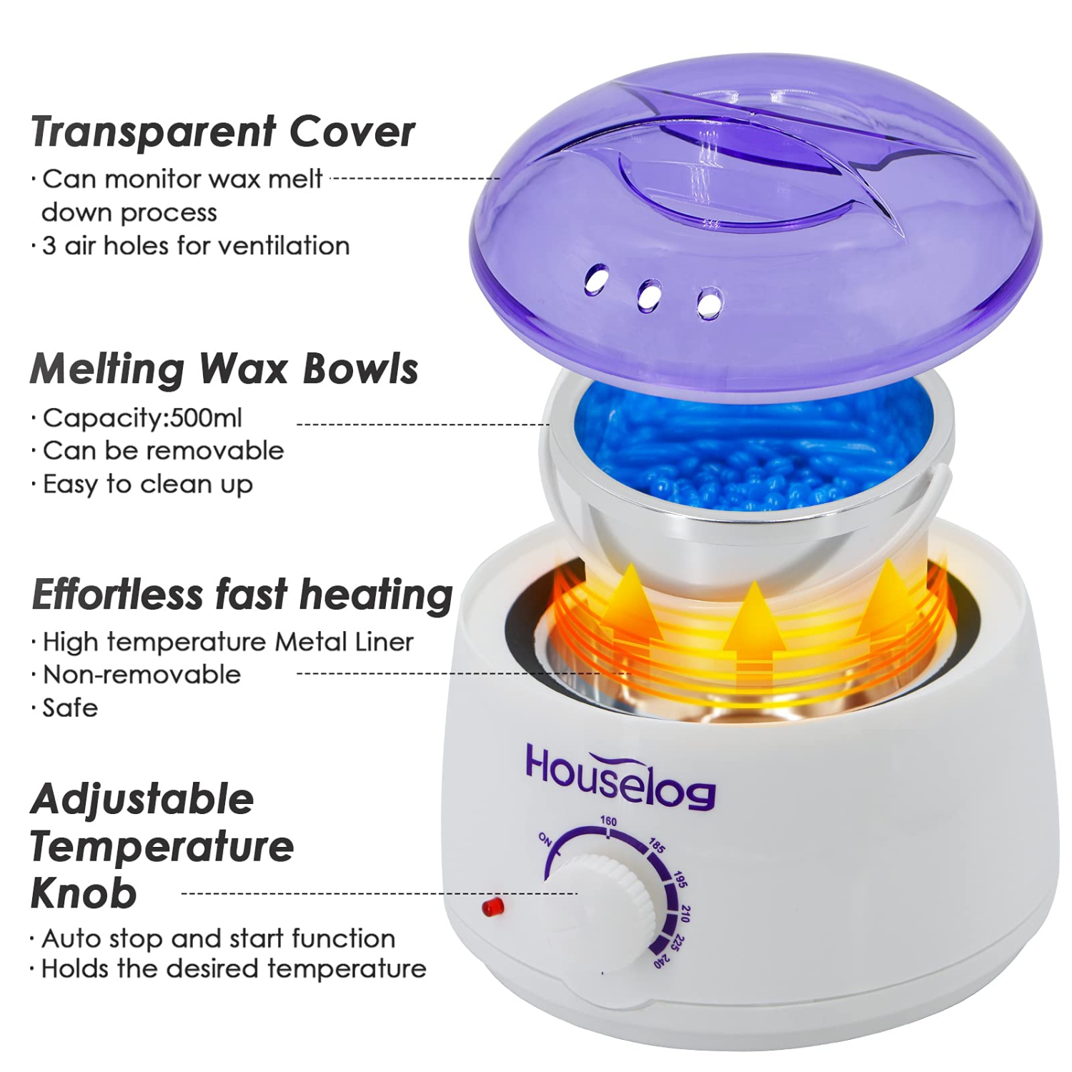 Houselog Wax Warmer Hair Removal Kit with 4 Different Hard Wax