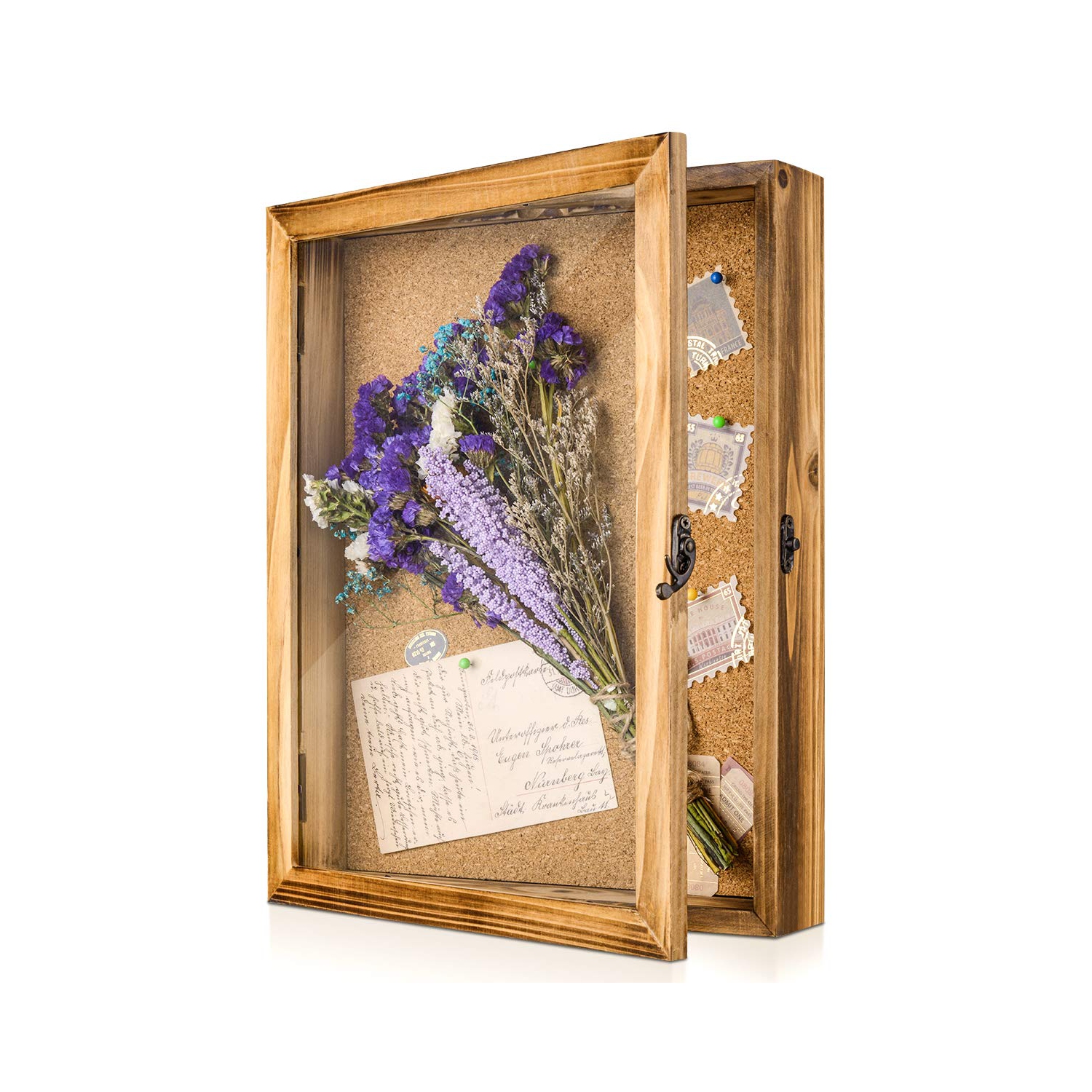 Cadre pour boîte-cadre, boîtier-cadre photo pour souvenirs porte-bouteilles de vin avec 12 épingles à linge, couvercle avant en verre 14