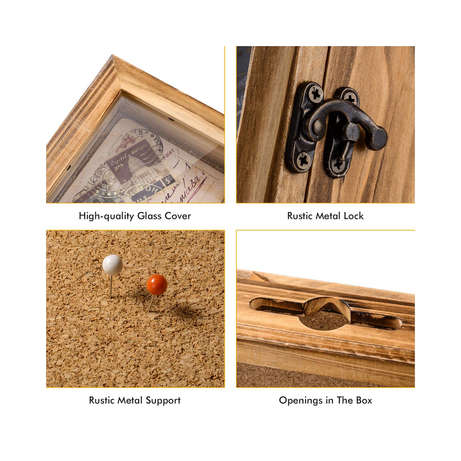 Cadre pour boîte-cadre, boîtier-cadre photo pour souvenirs porte-bouteilles de vin avec 12 épingles à linge, couvercle avant en verre 14