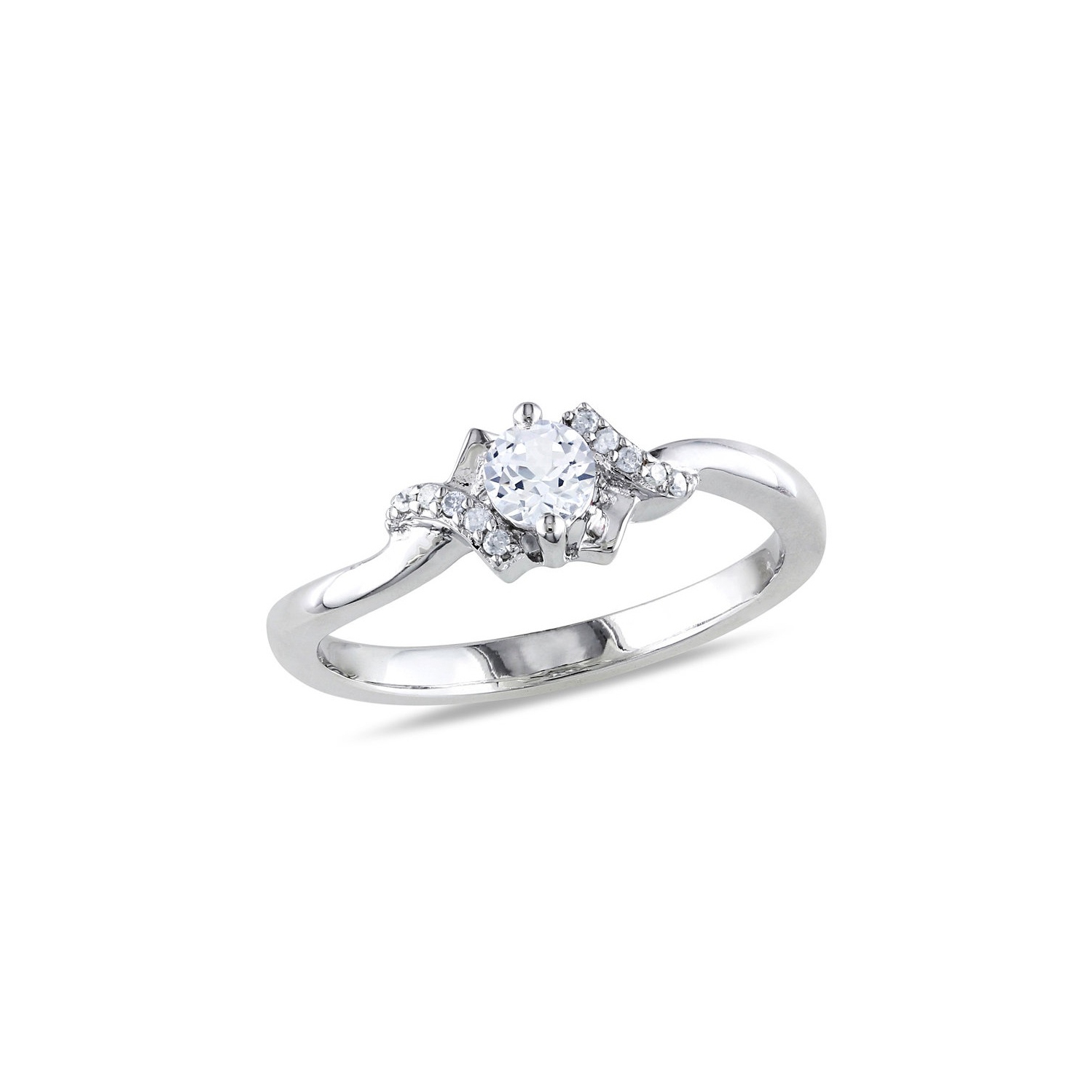 1/3 Carat Lab-Created White Sapphire Promise Ring with Diamonds in Sterling Silver