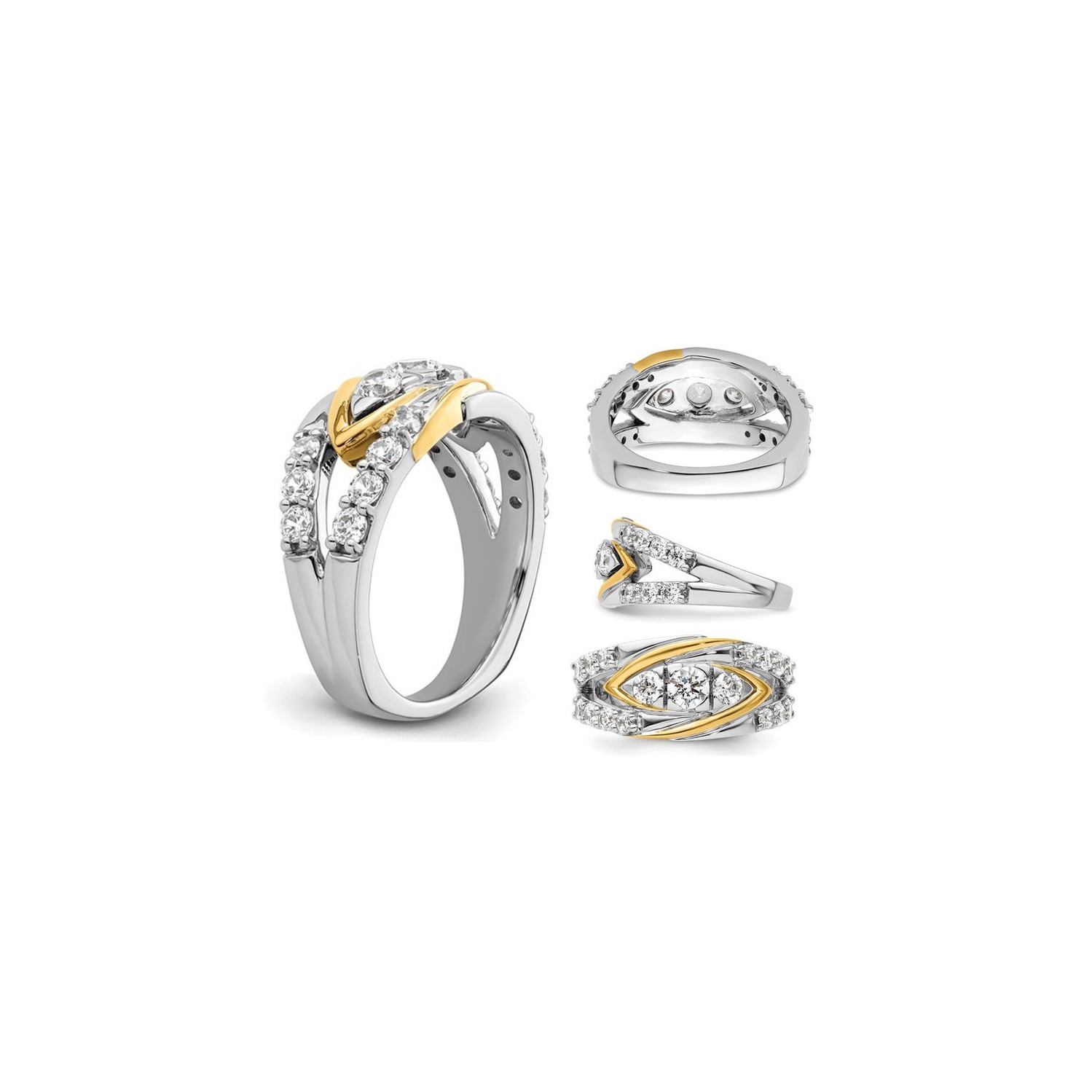 Bague à trois pierres en or blanc 14K ct avec diamant blanc 9/10&nbsp;carat créé en laboratoire