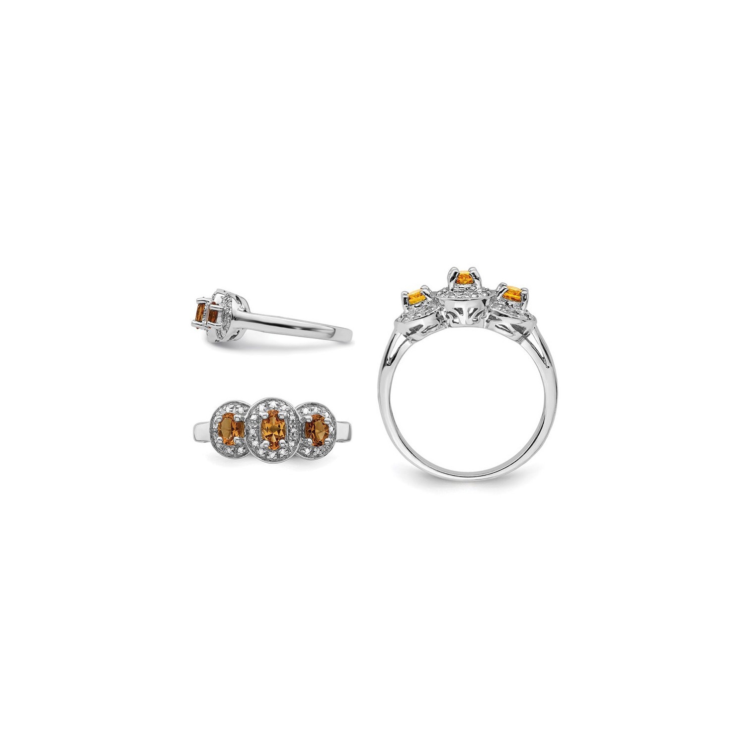 1/2 Carat Three-Stone Oval Citrine Ring in Sterling Silver