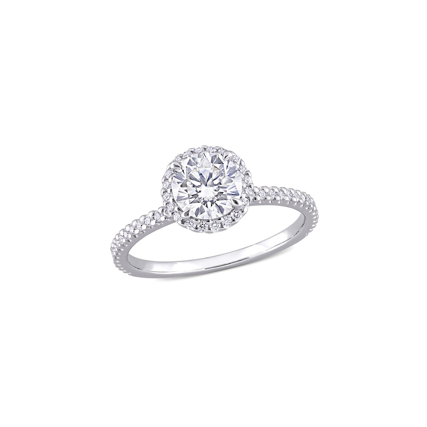 1.25 Carat (ctw) Lab-Created Round-Cut Moissanite Halo Engagement Ring in Sterling Silver