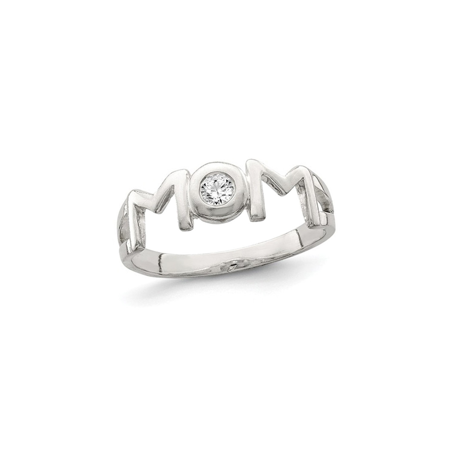 Sterling Silver Polished MOM Ring with Synthetic Cubic Zirconia
