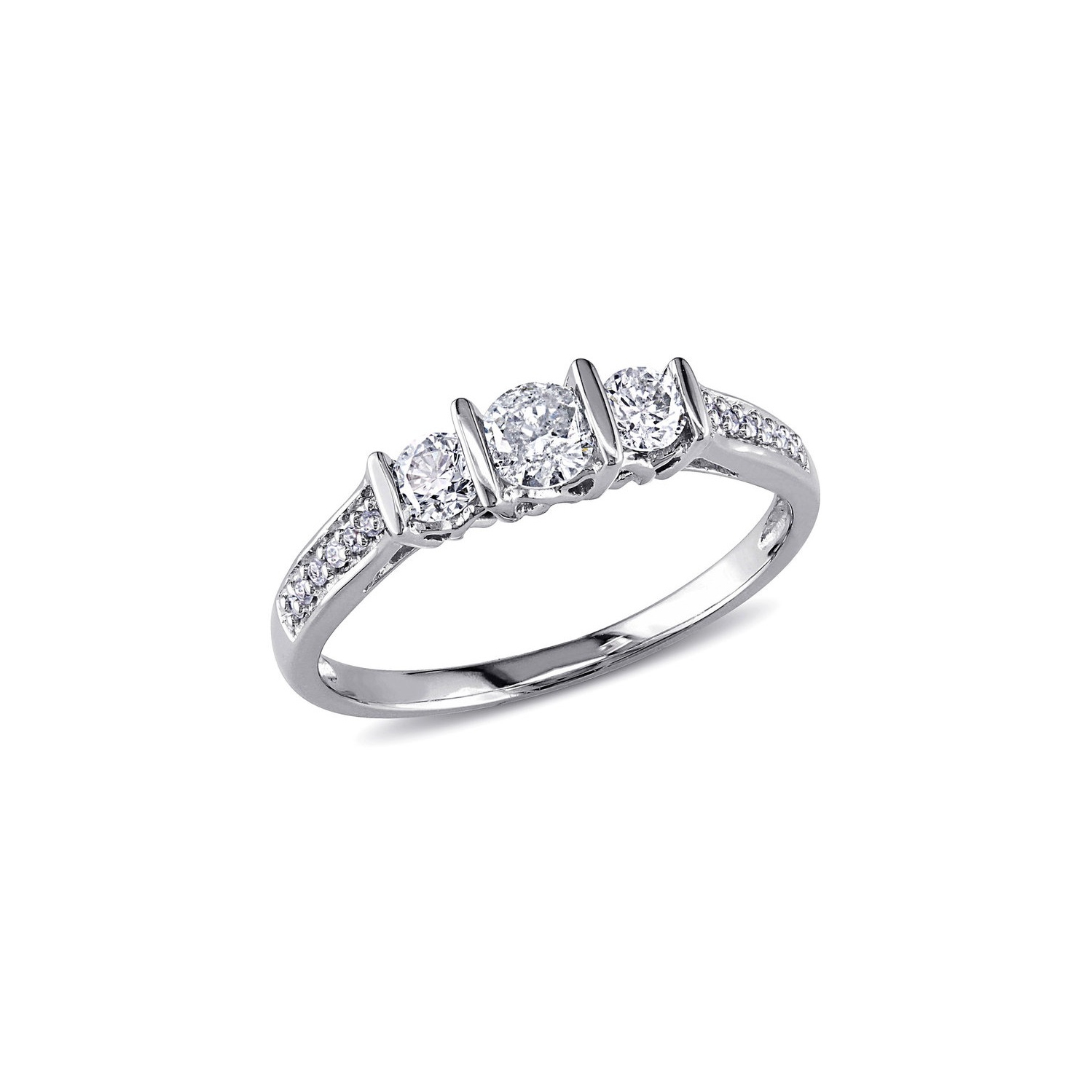 Bague de fiançailles en or blanc 10 ct avec trois diamants de 1/2 ct