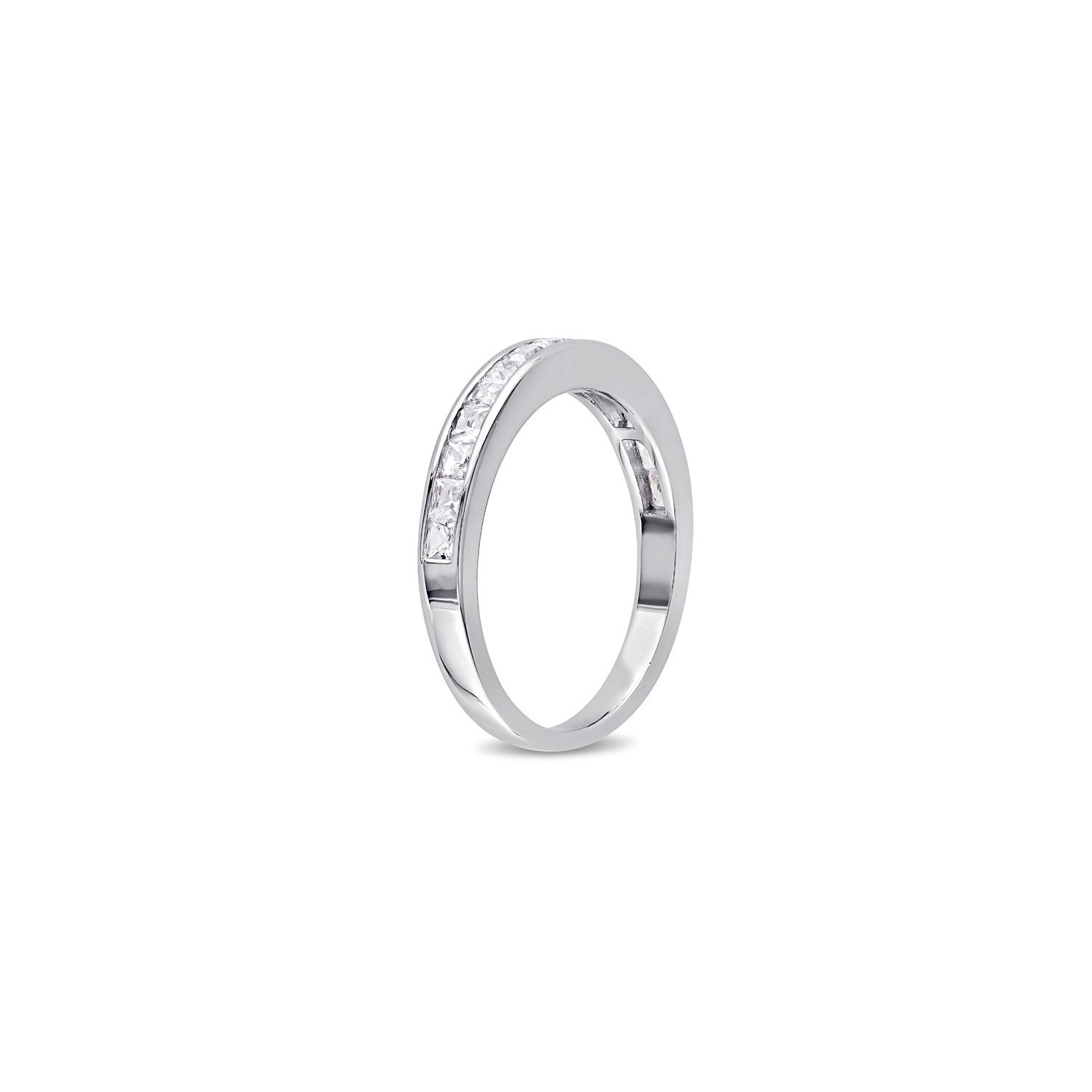 Alliance anniversaire de mariage en argent sterling avec saphir blanc synthétique en laboratoire 3/4 Carat