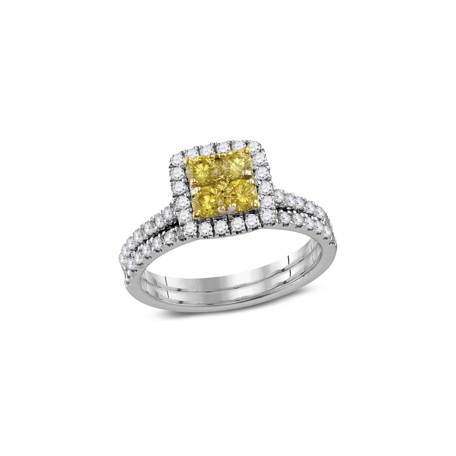 1.25 Carat Canary Yellow Diamond Engagement Ring Bridal Wedding Set in 14K White Gold
