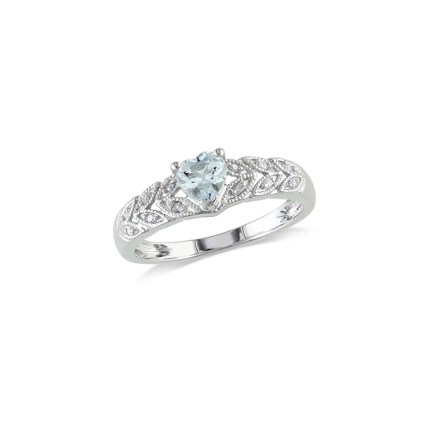 2/5 Carat Aquamarine Heart Ring in Sterling Silver with Accent Diamonds