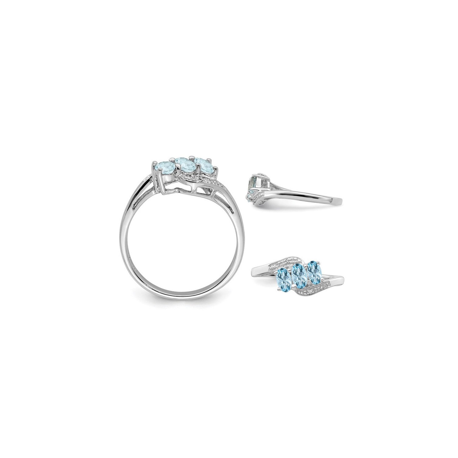 3/5 Carat Aquamarine Three-Stone Ring in Sterling Silver