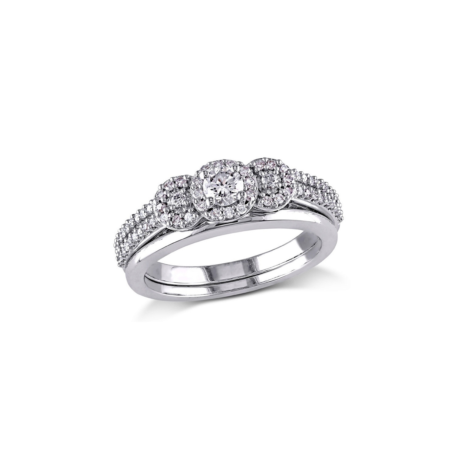 Bague de fiançailles et alliance avec diamants 1/2 ct en or blanc 10 ct