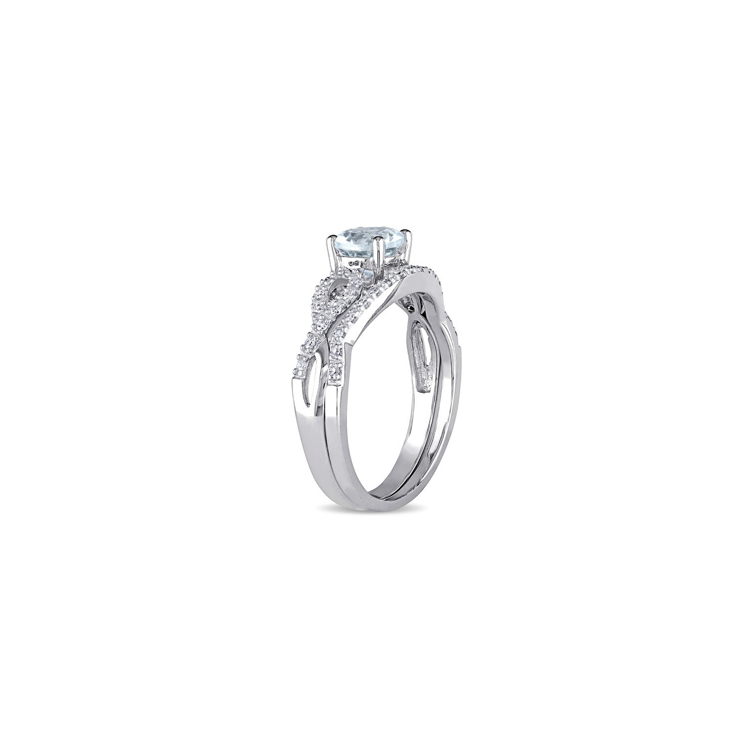3/4 Carat Aquamarine Engagement Ring & Wedding Band Set with Diamond 10K White Gold