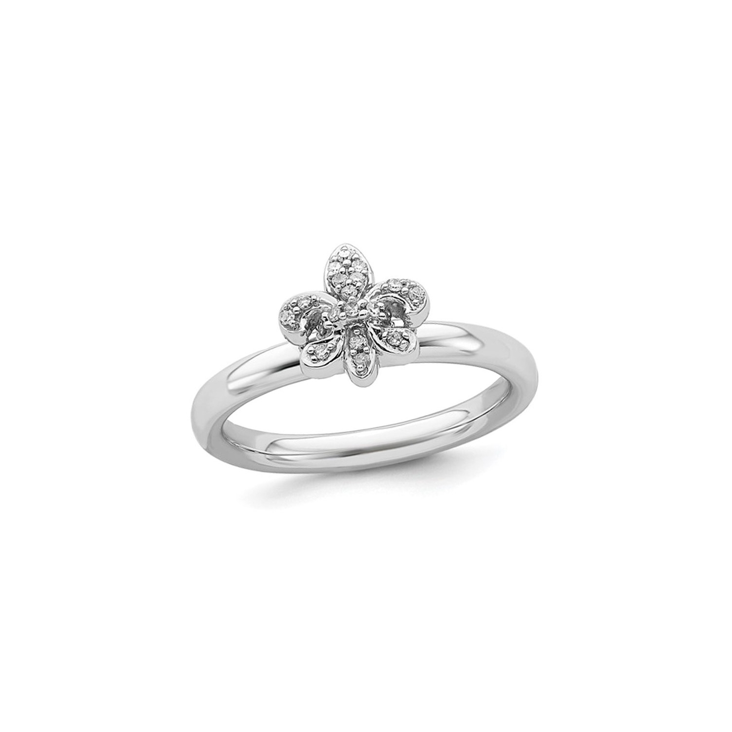 Fleur de lis Ring with Diamond Accent in Sterling Silver