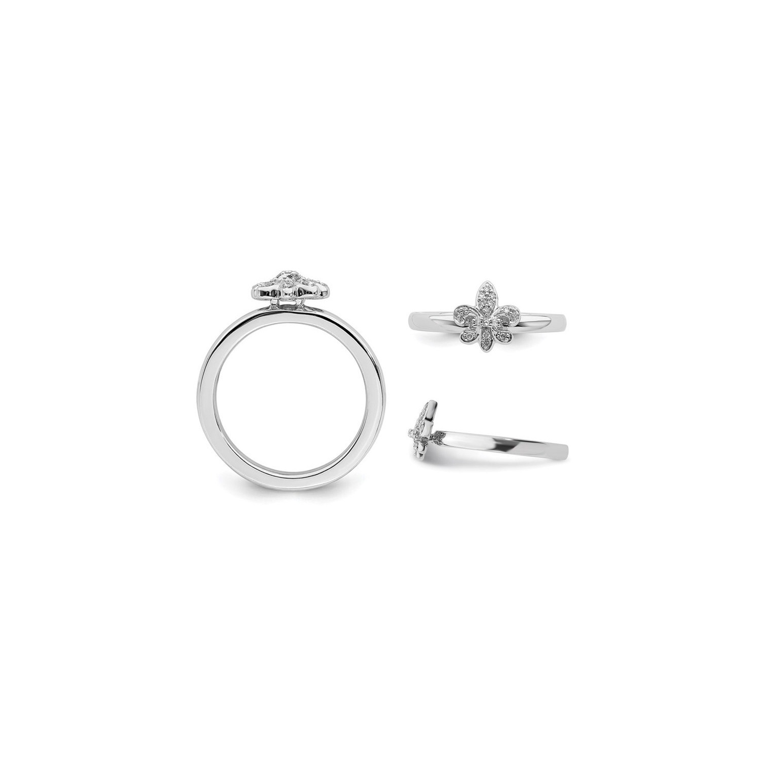 Fleur de lis Ring with Diamond Accent in Sterling Silver