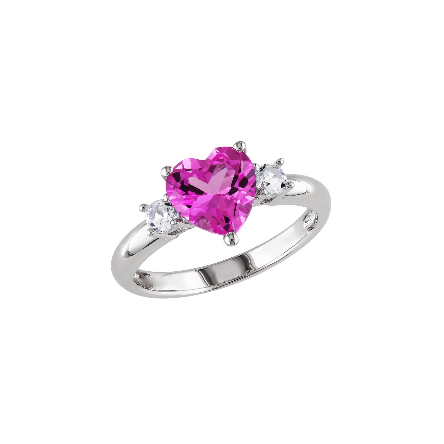 2.50 Carat Lab-Created Pink Sapphire and Lab-Created White Sapphire Heart Ring Sterling Silver