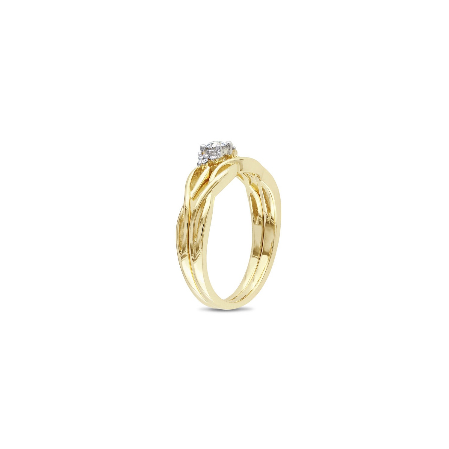 Diamond Engagement Ring & Wedding Band Set 1/6 Carat in 10K Yellow Gold