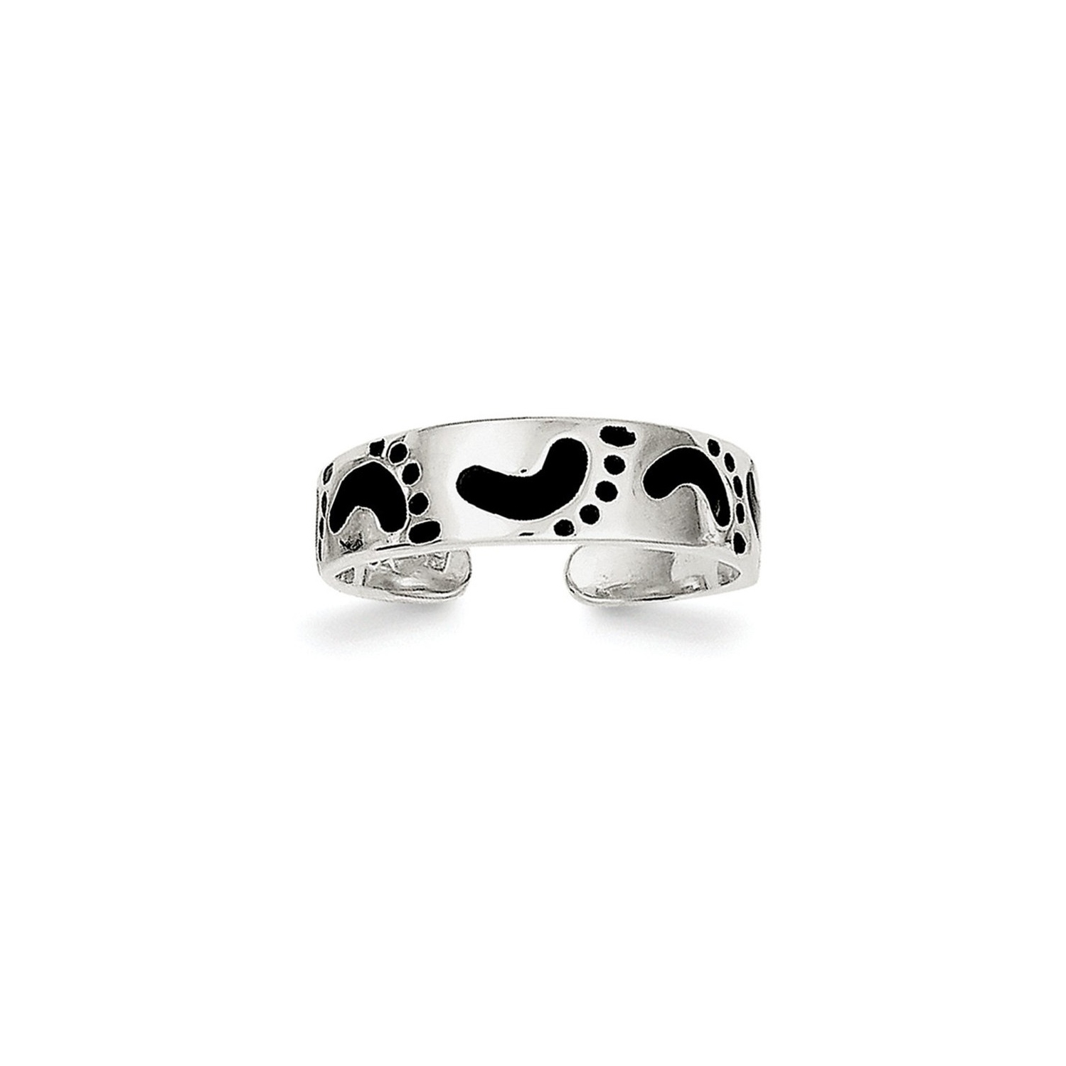 Bague d'orteil en argent sterling, pieds en émail noir