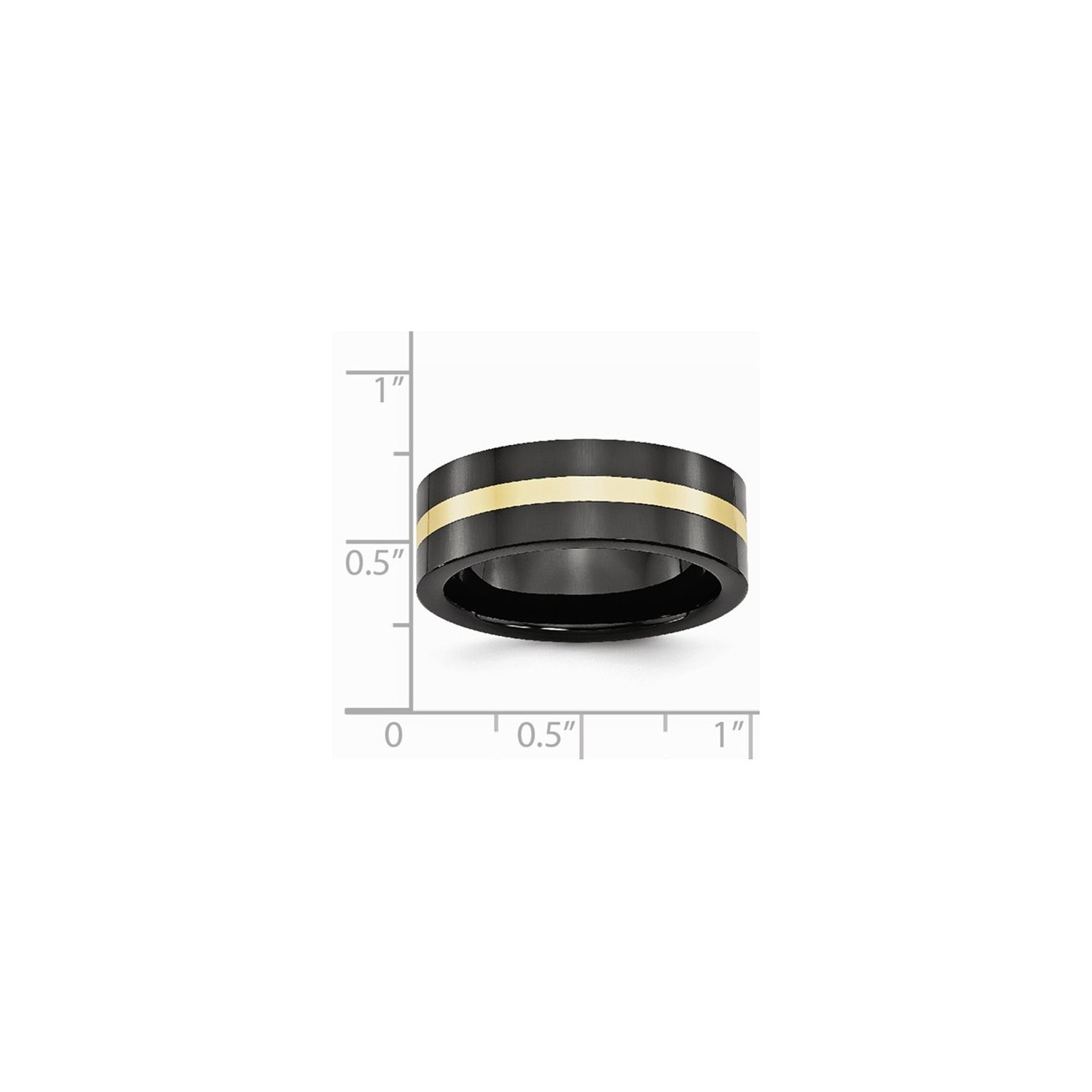 Alliance homme en céramique noire 8 mm avec incrustation en or jaune 14 ct